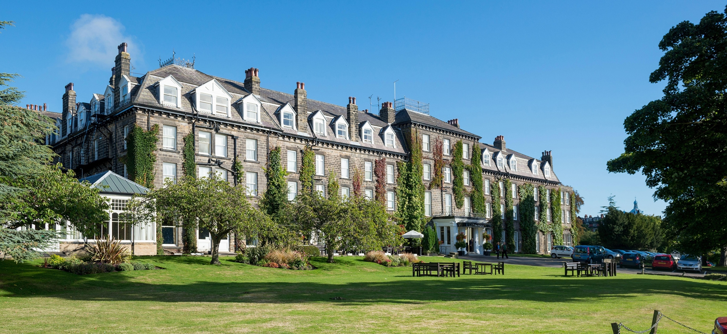 External view of the famous Old Swan Hotel in Harrogate, North Yorkshire.