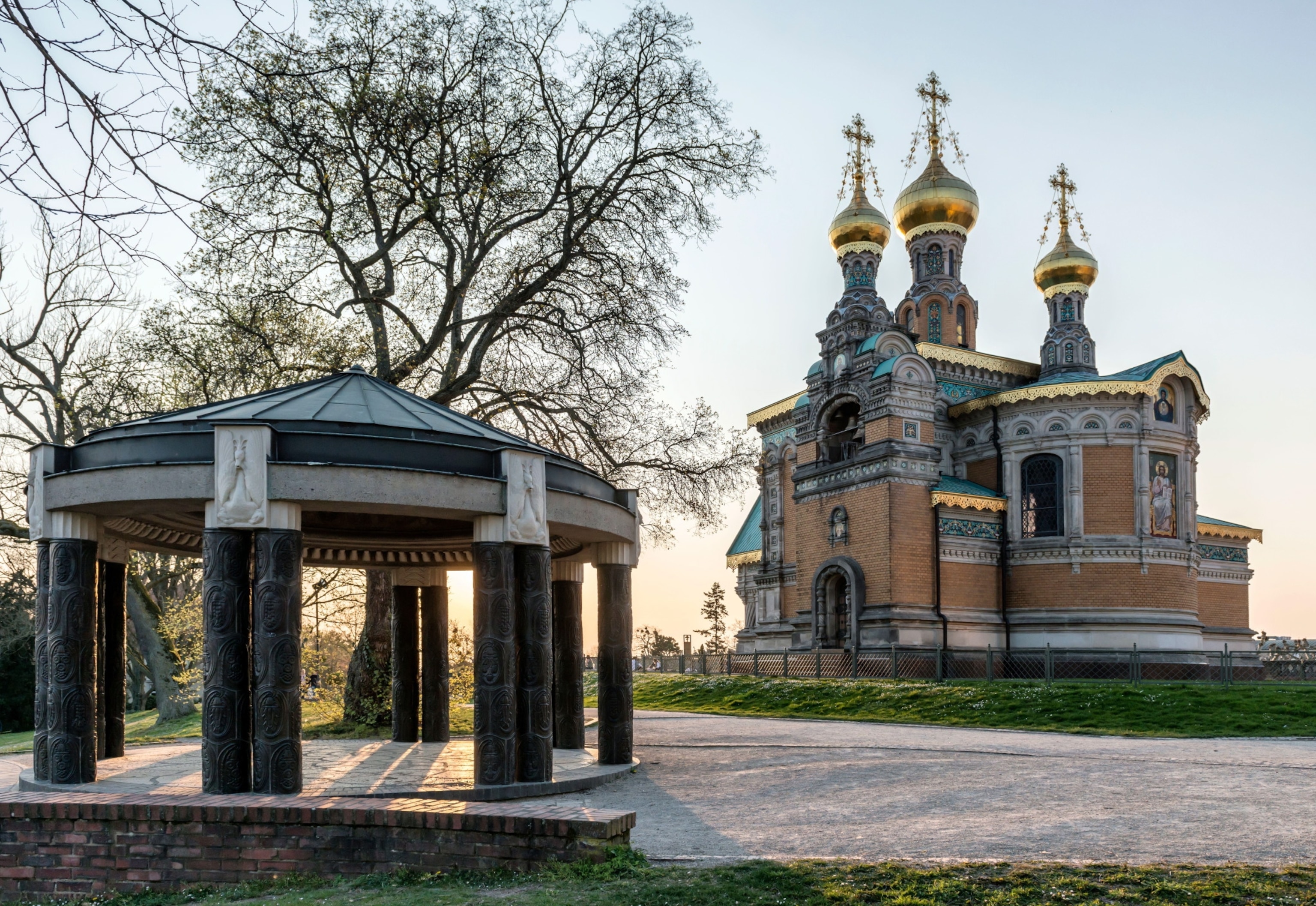 View of orthdodox chapel in evening light