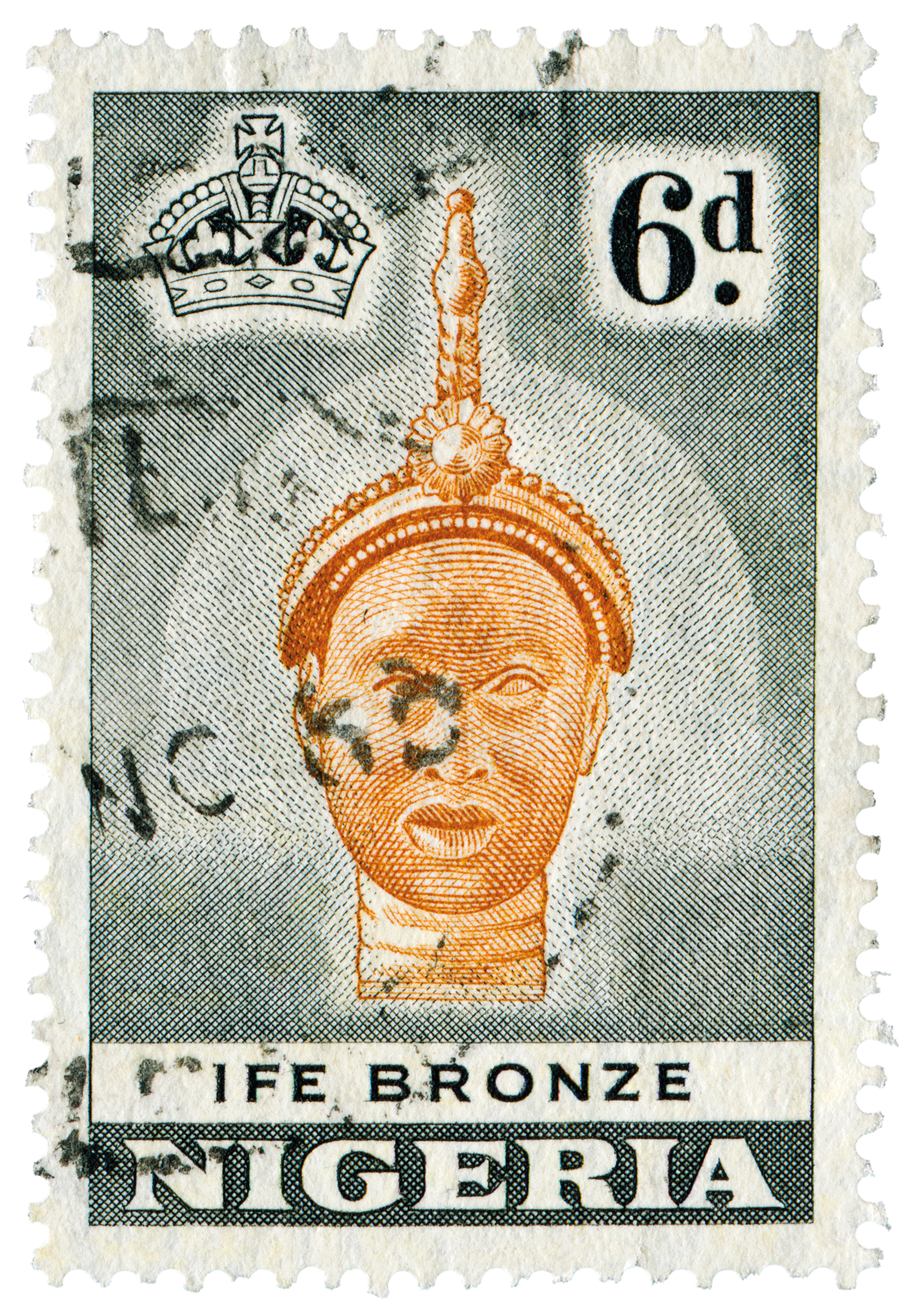 image of a stamp with a bronze ife head