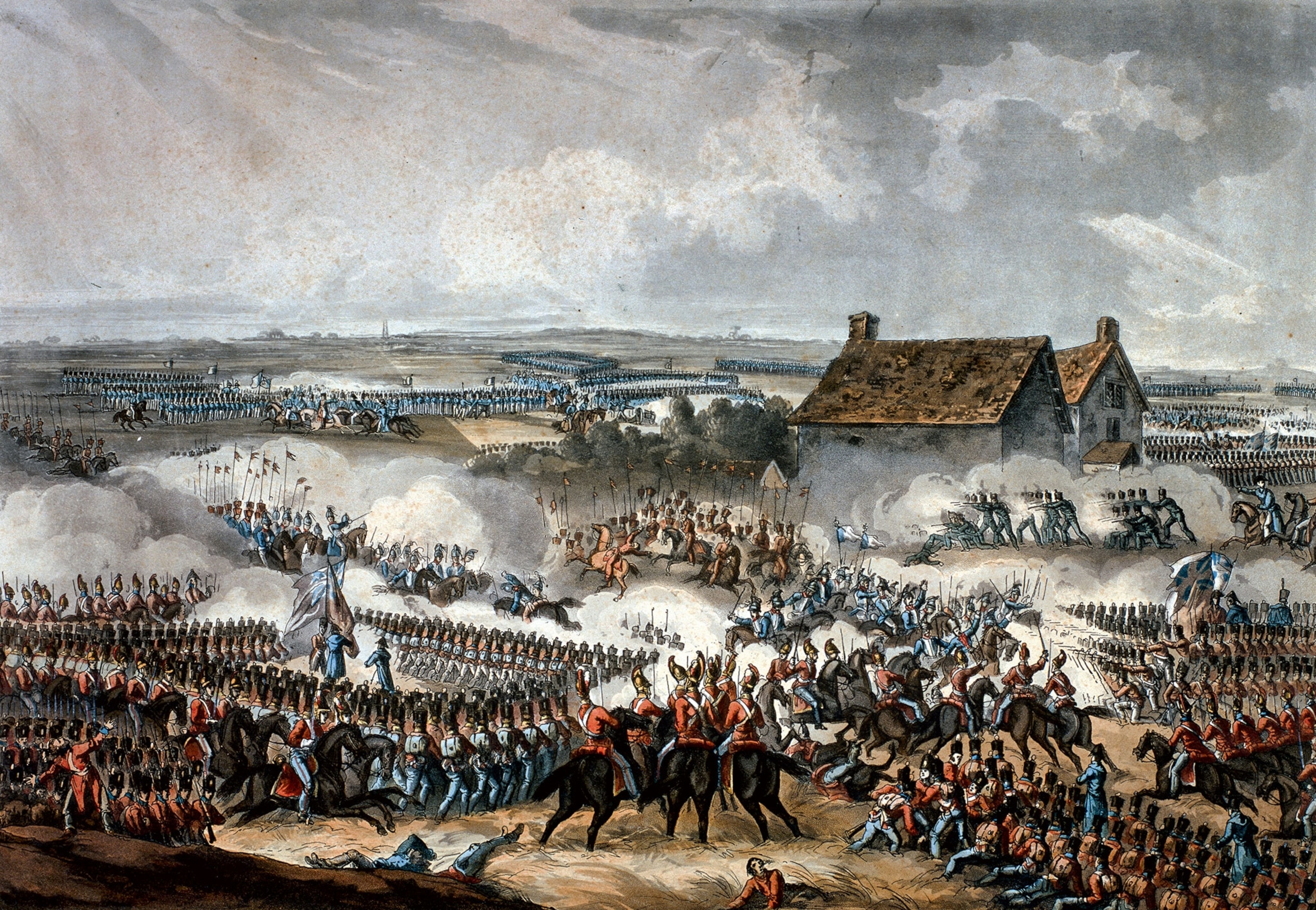 A painting of La Haye Sainte farm during the Battle of Waterloo