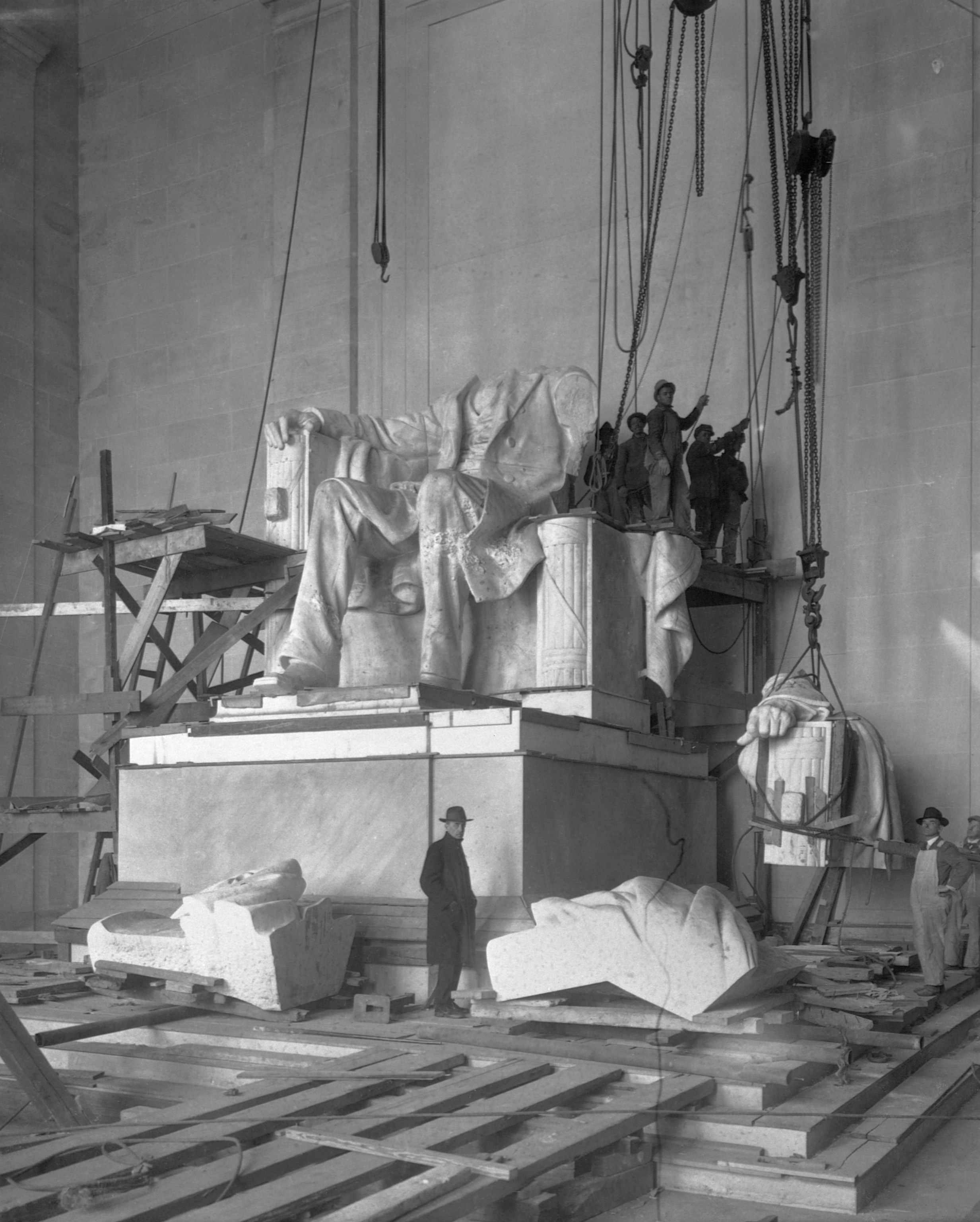 Workers Assembling Lincoln by Daniel Chester French in the Lincoln Memorial