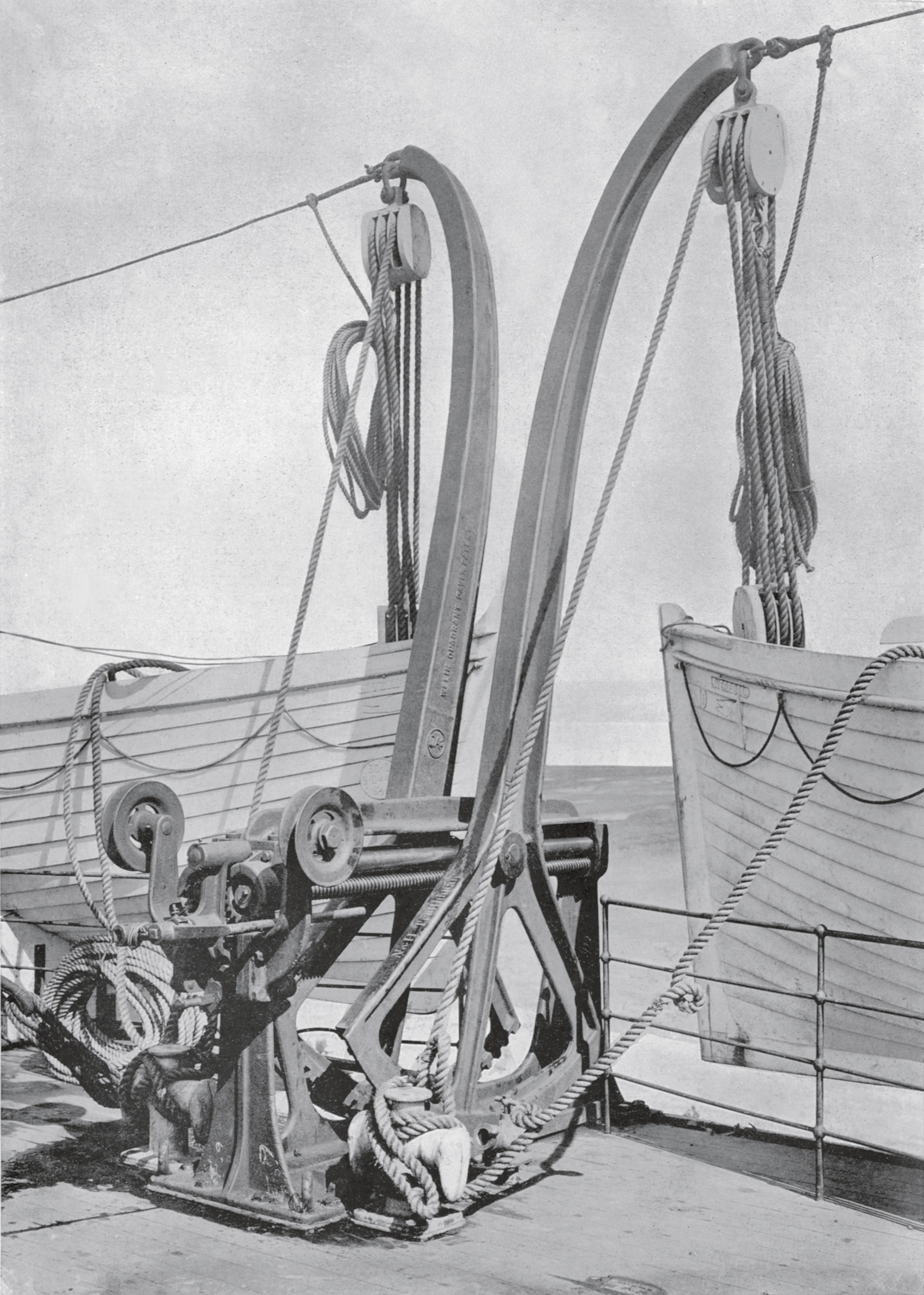 davits on the deck of the Olympic, Titanic's sister ship