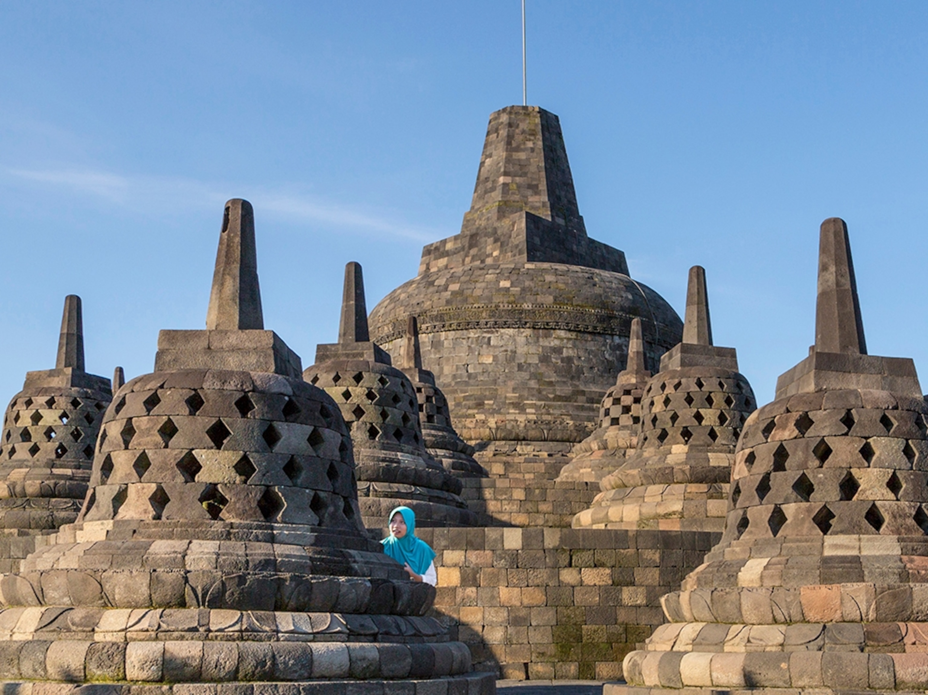 spires at Borobudur temple in Java, Indonesia