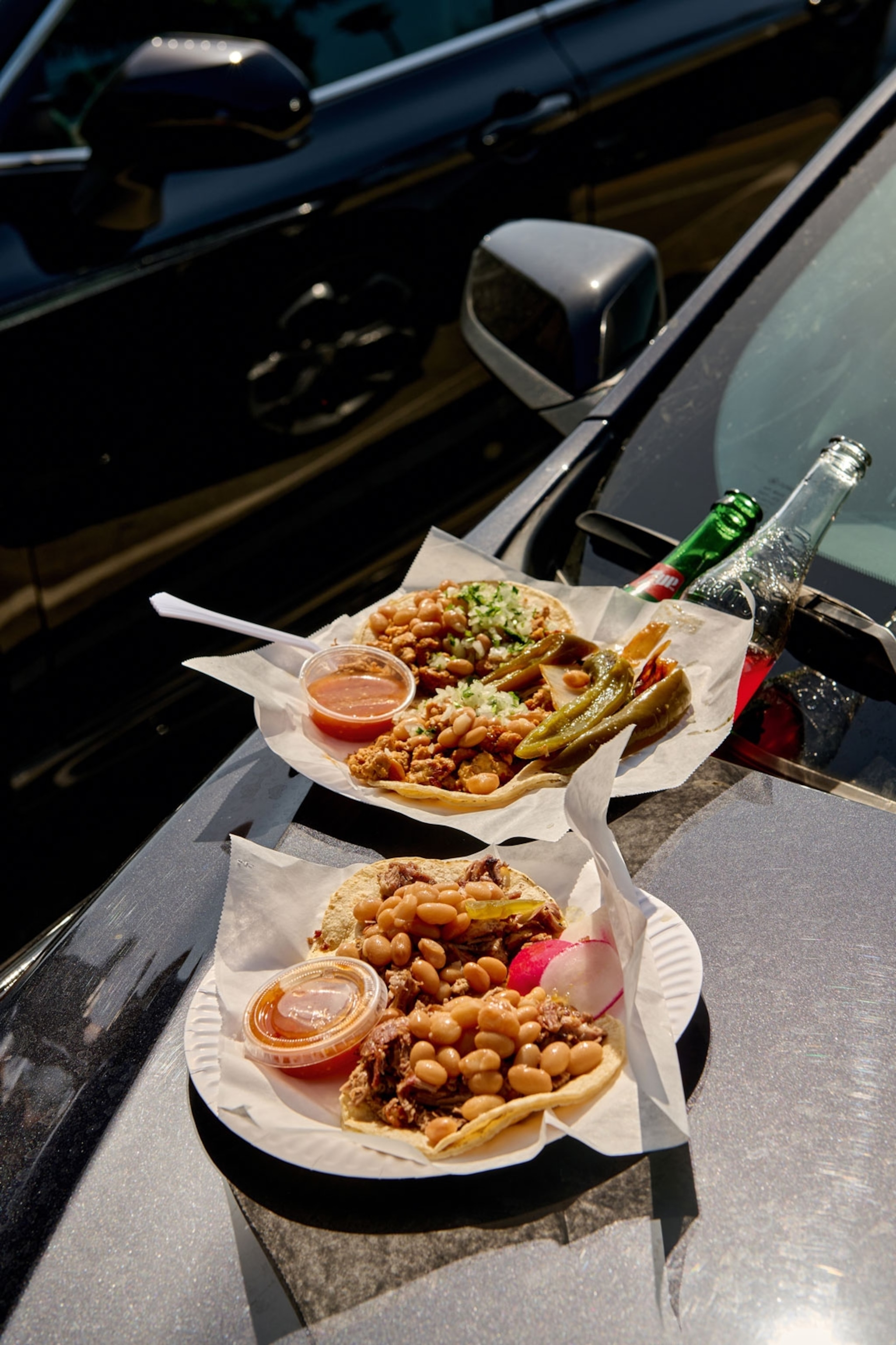 Tacos served on paper plates