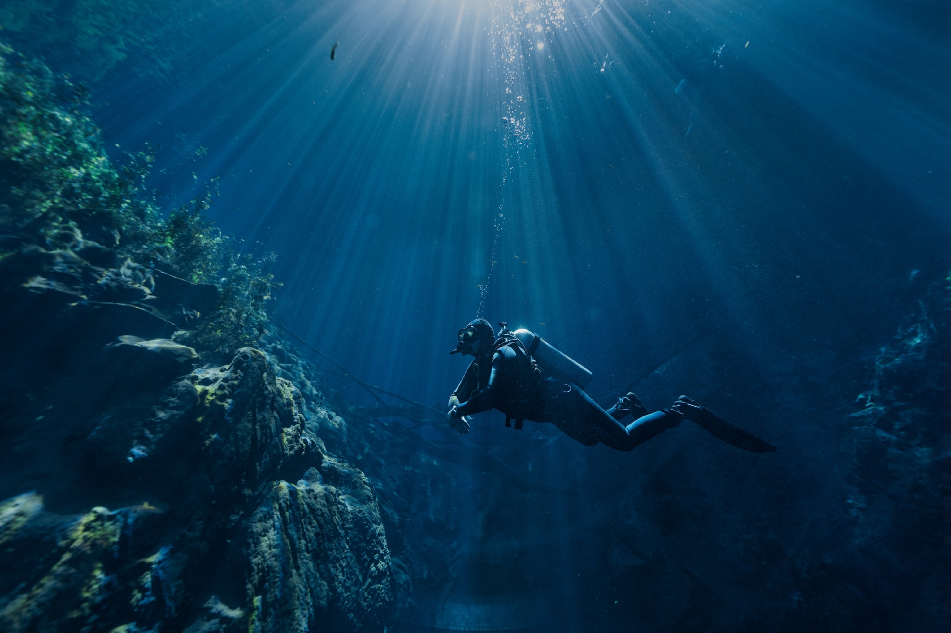 Diver Felipe Tiago Mallmann explores Lagoa Misteriosa, one of Brazil’s deepest underwater caves.