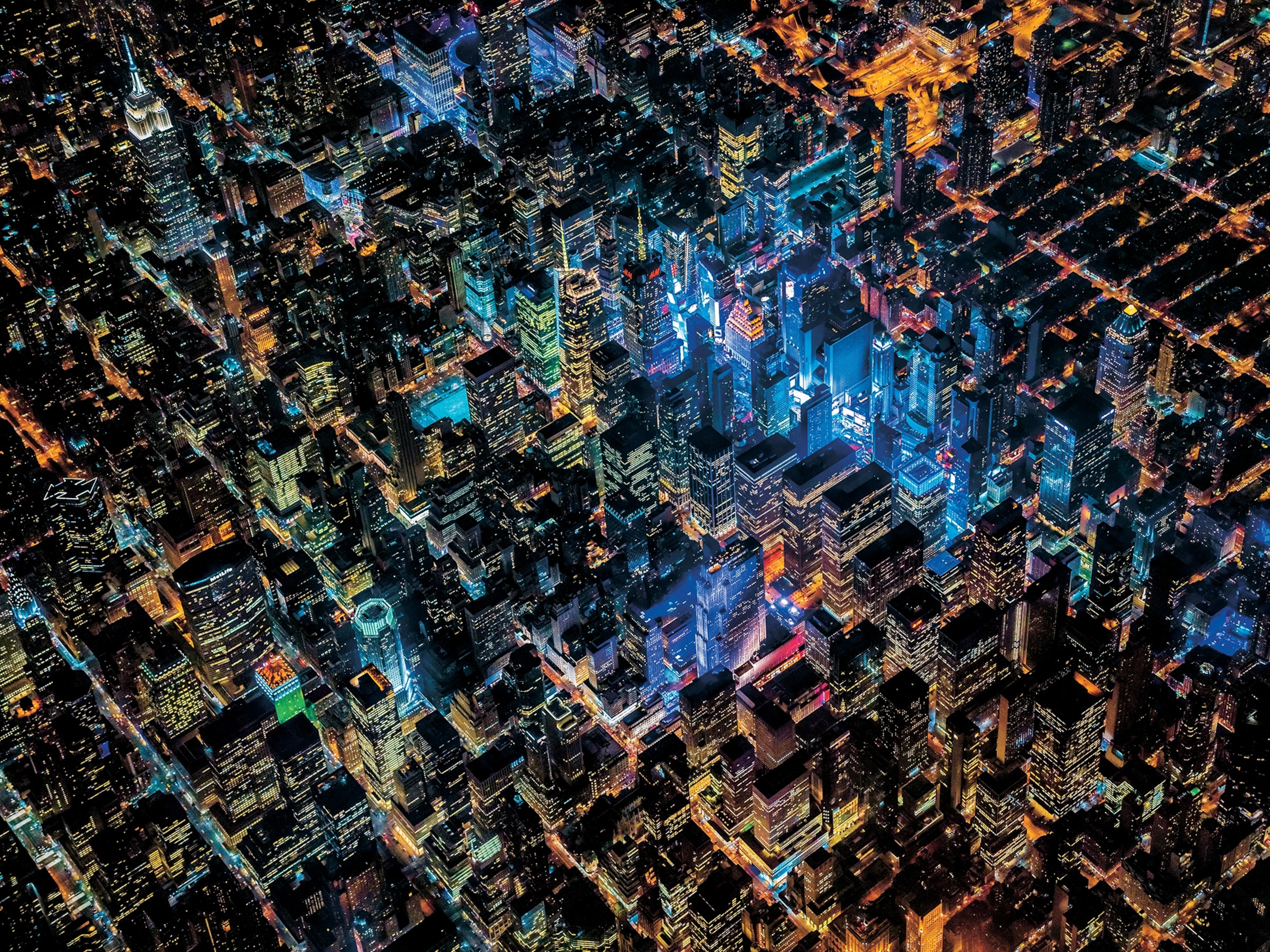 New York City glowing from LED bulbs at night