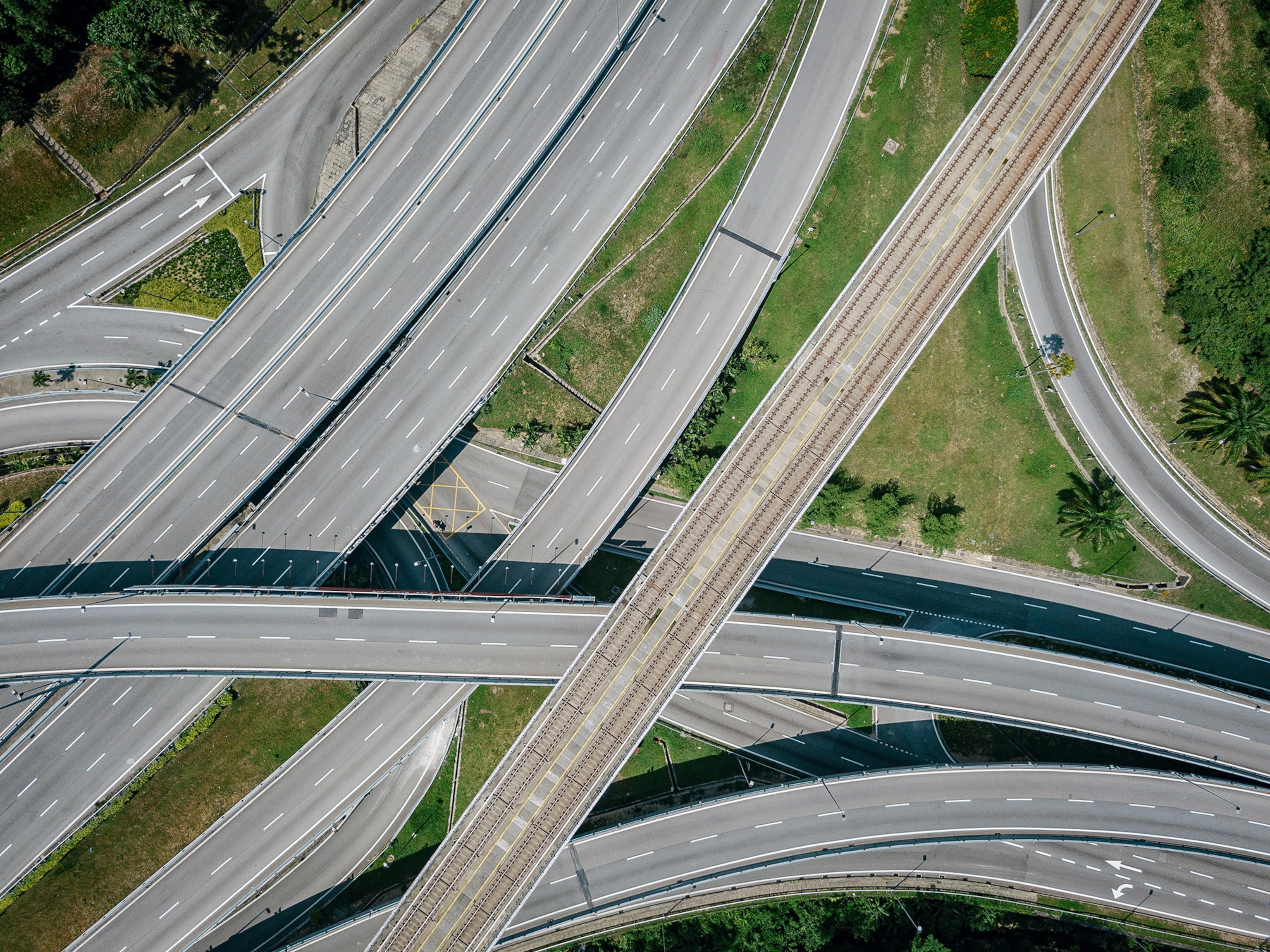 an aerial view of totally empty highways in Malaysia