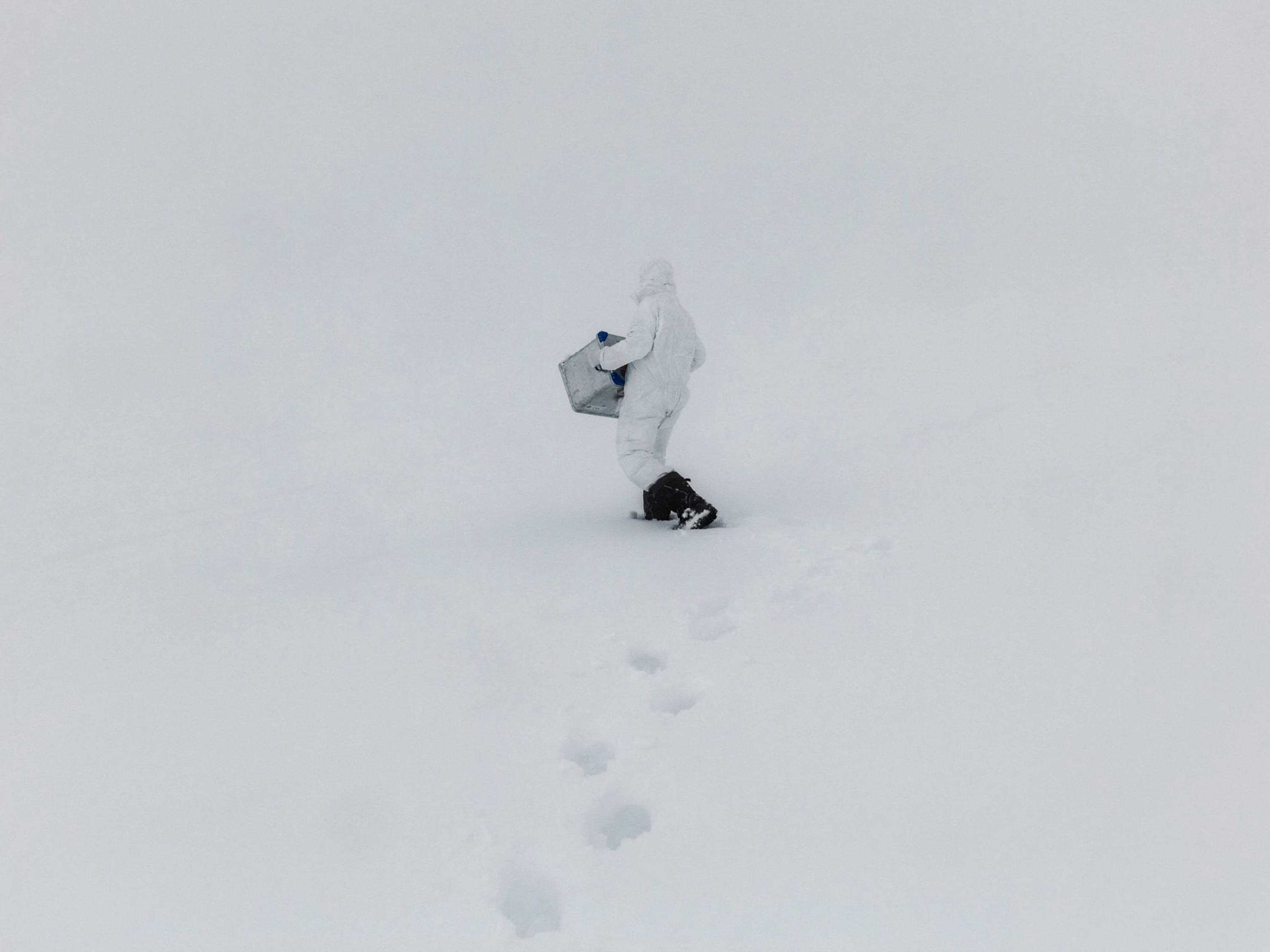 French glaciologist Jean Charles Gallet analyzing snow.
