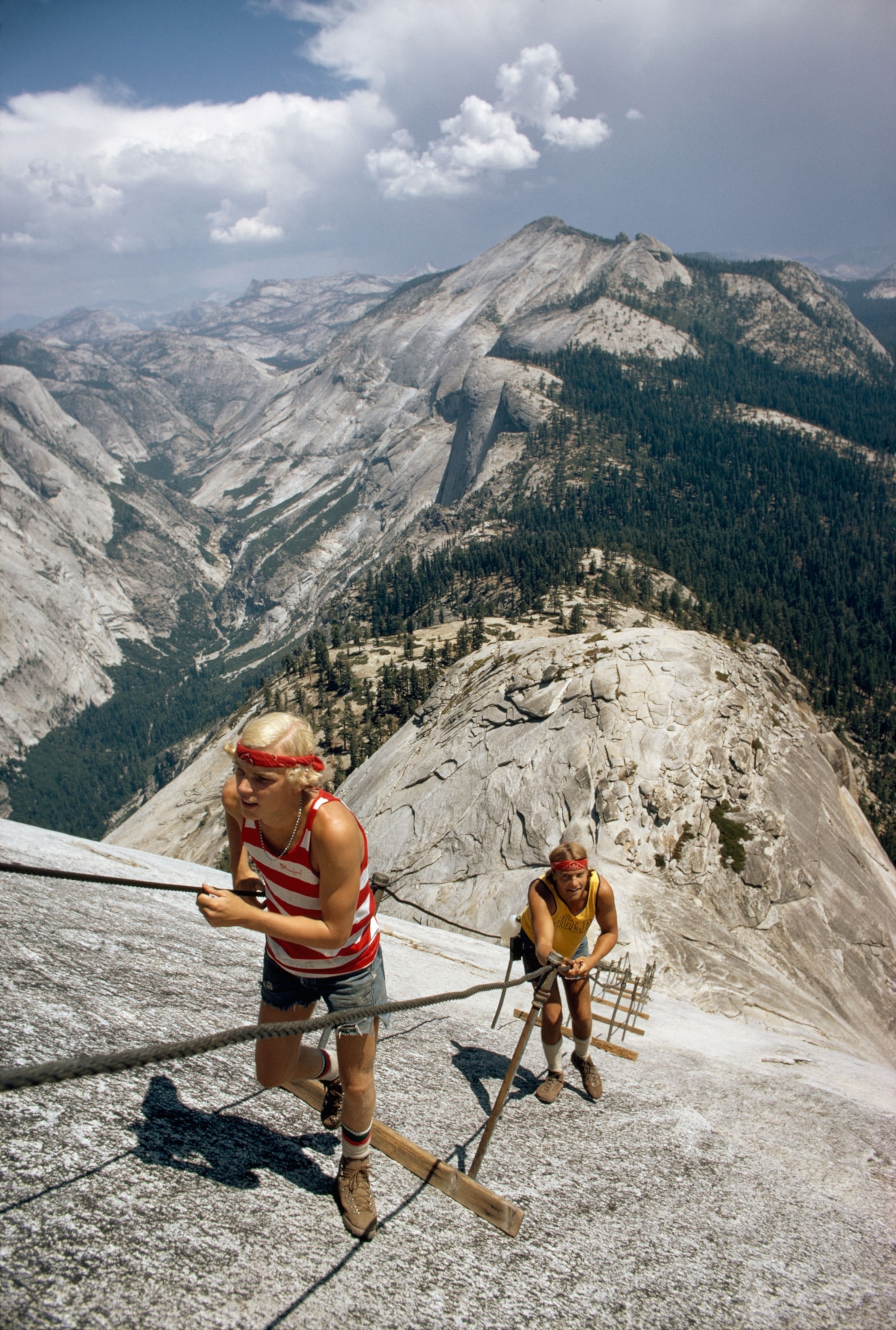 people climbing Half Dome in 1974