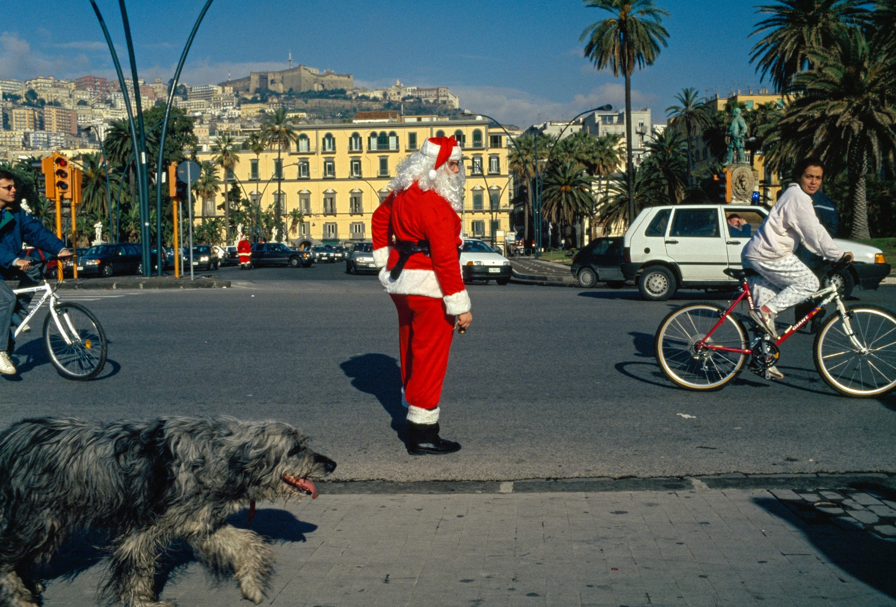 a Santa in Naples, Italy on the street
