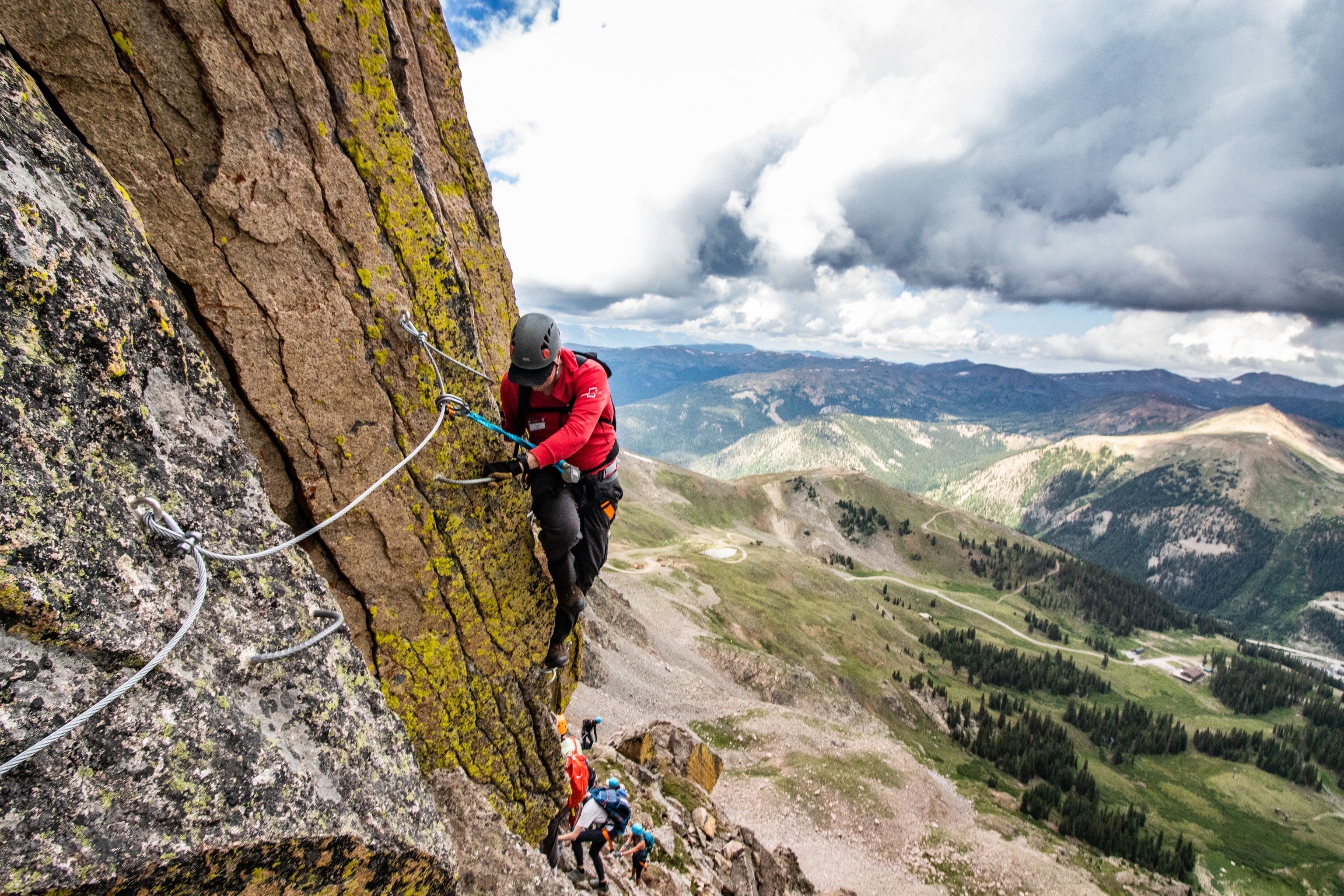 Guests get close to the top of the highest Via Ferrata in North America at Arapahoe Basin Ski Area