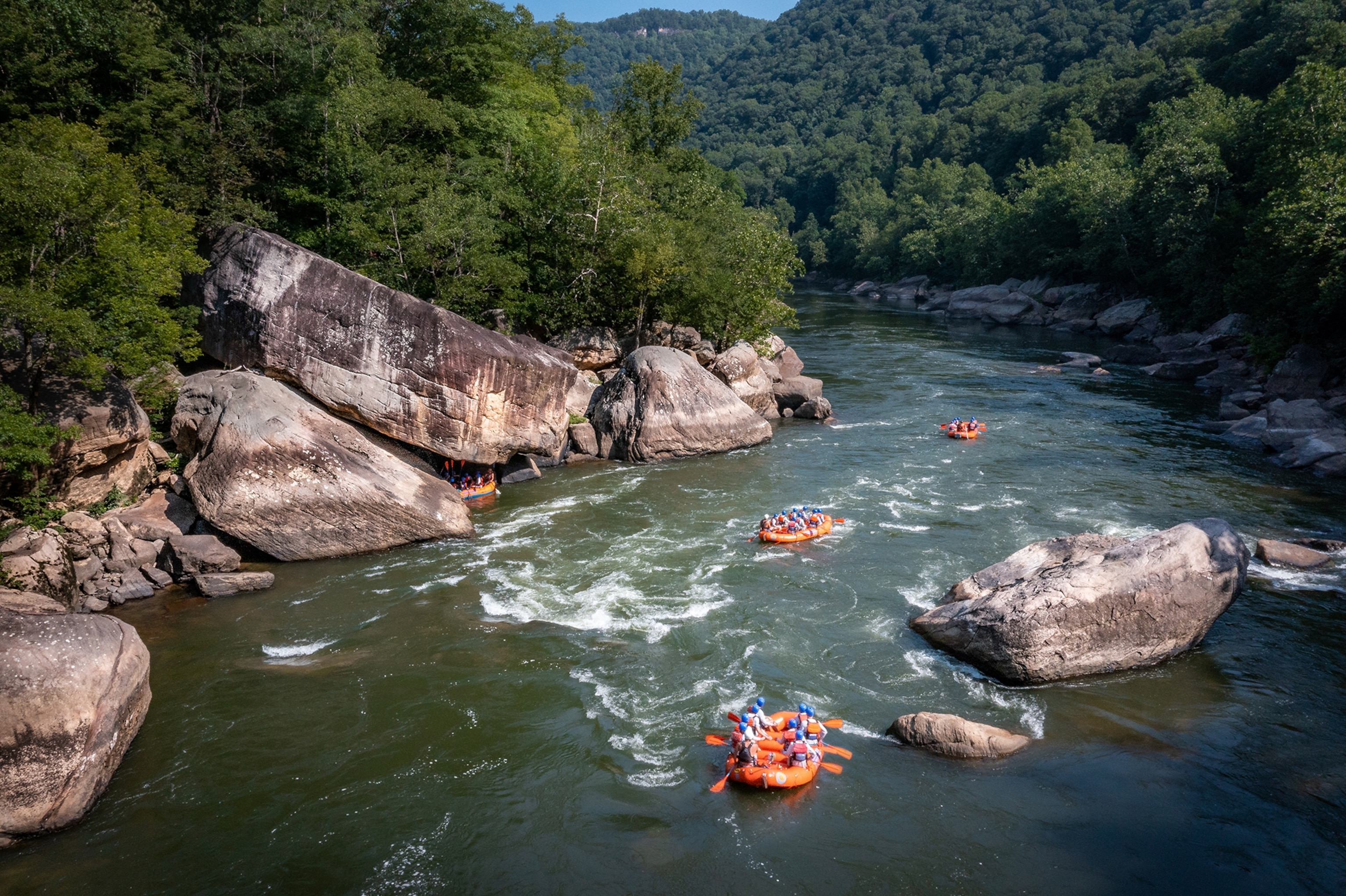 People raft on the Lower New River Gorge.