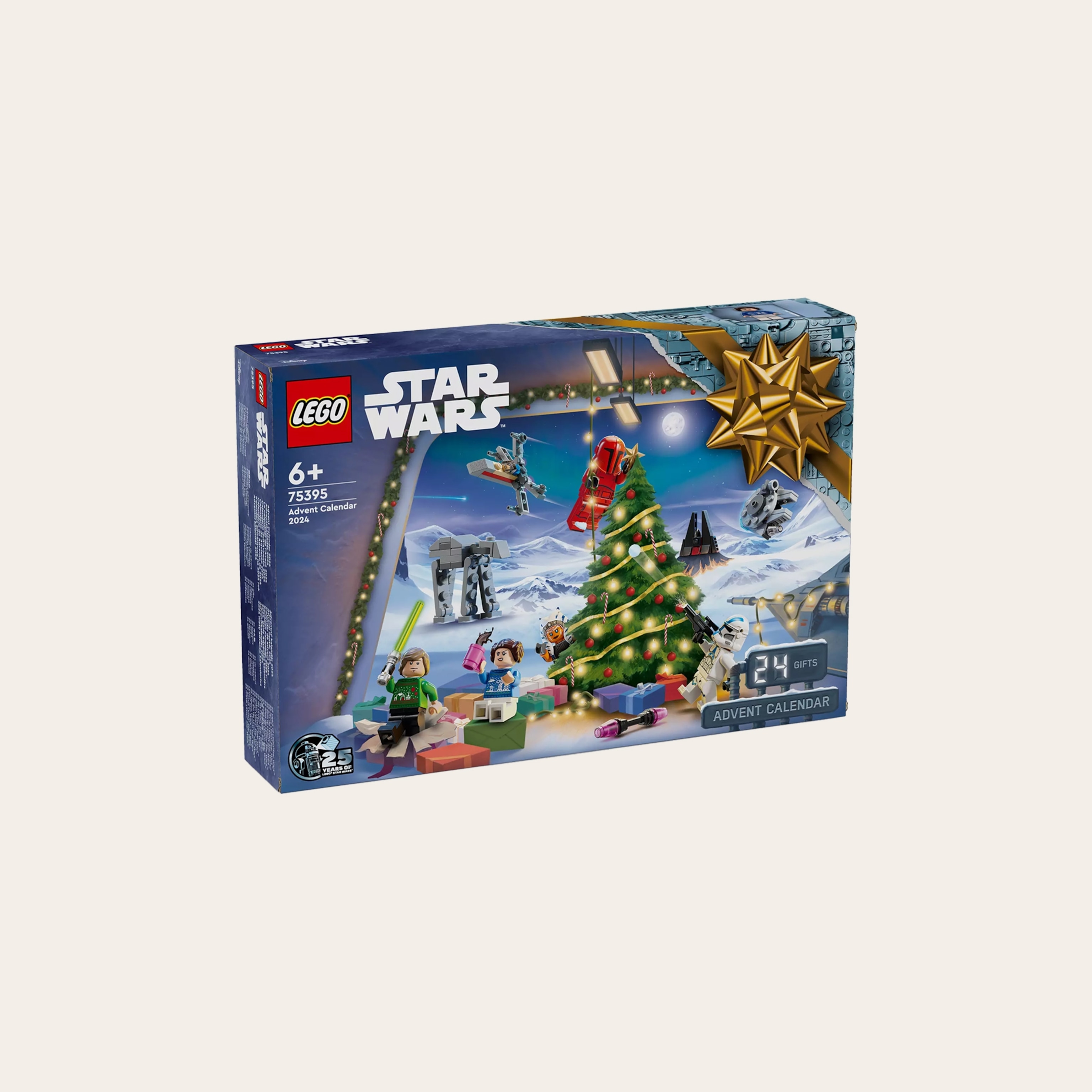 A cardboard box decorated with lego figurines