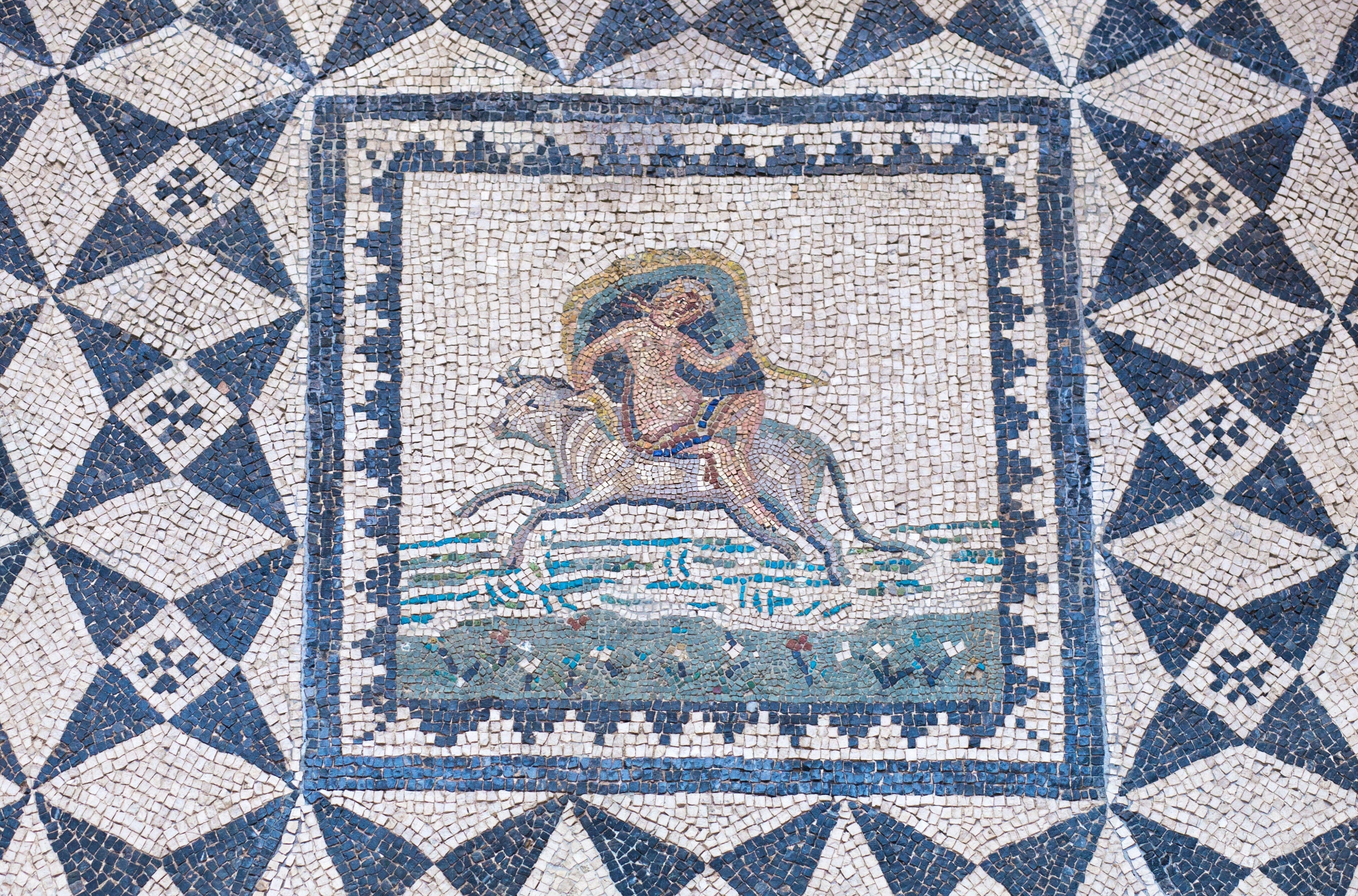 Europe abducted by Zeus in the form of a bull - a mosaic in the National Museum of Roman Art in Merida, Spain.