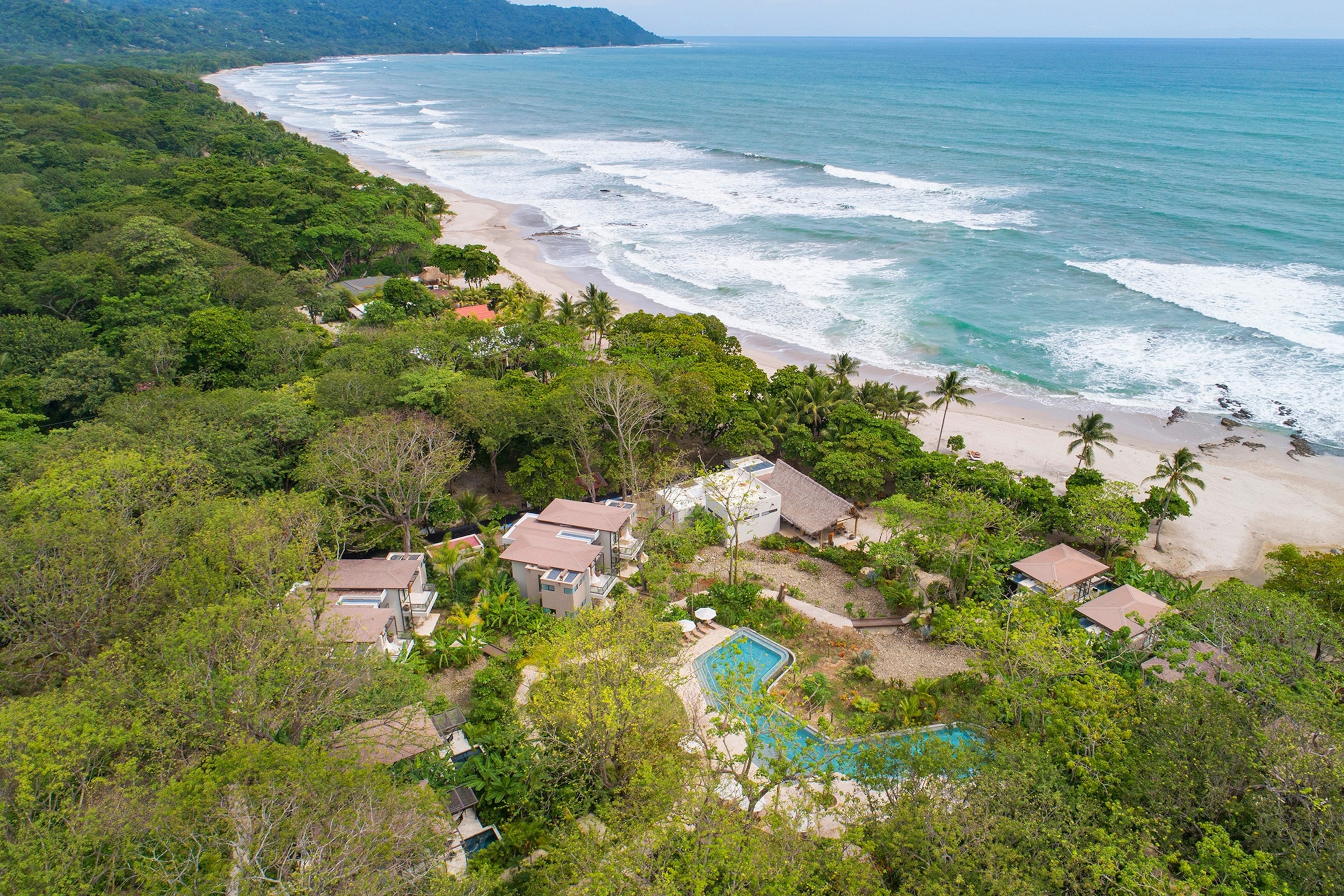 Aerial of the beachfront at the Hotel Nantipa in Costa Rica.