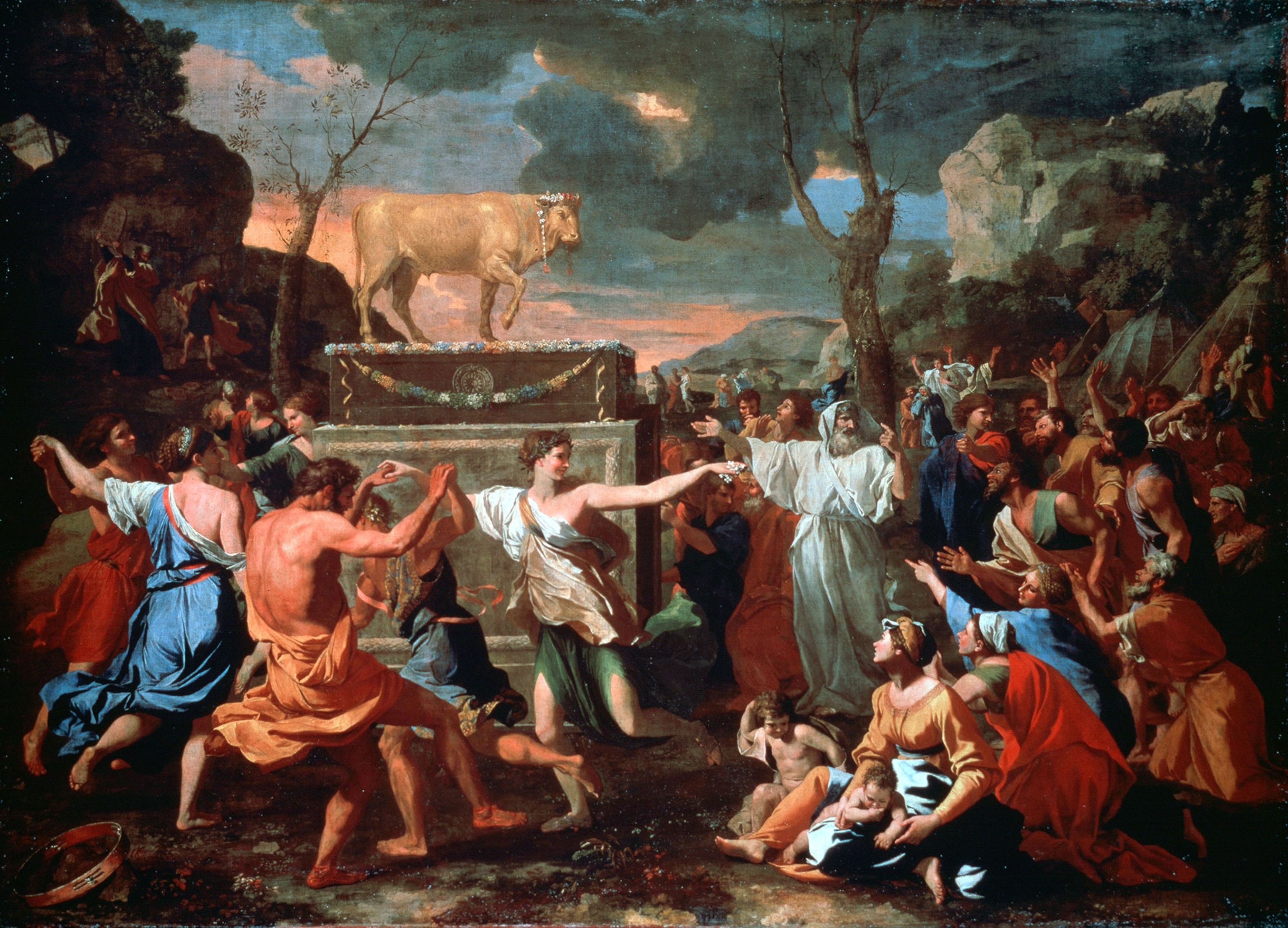 A painting of Aaron and the golden calf