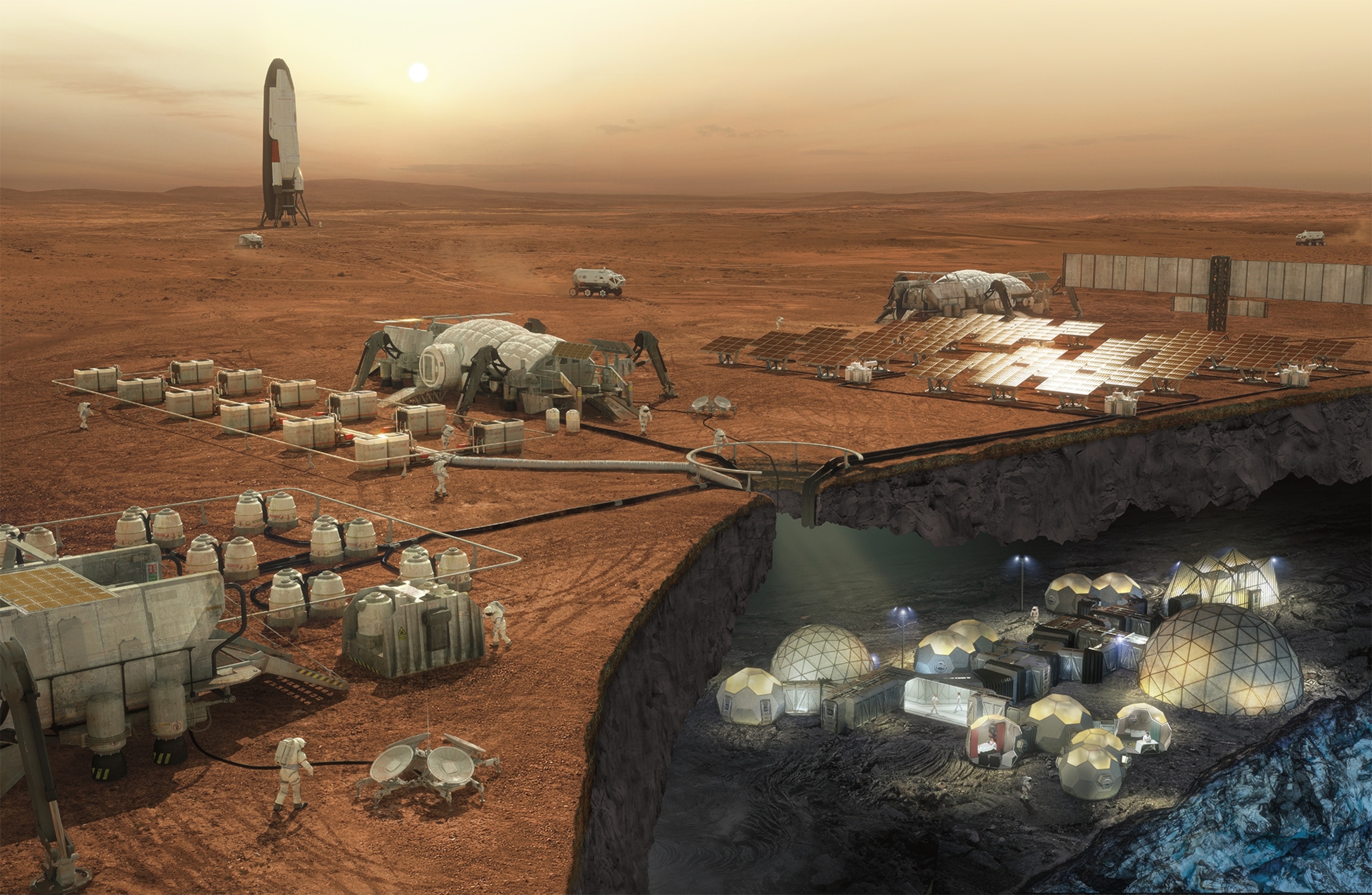 buildings and humans on mars.