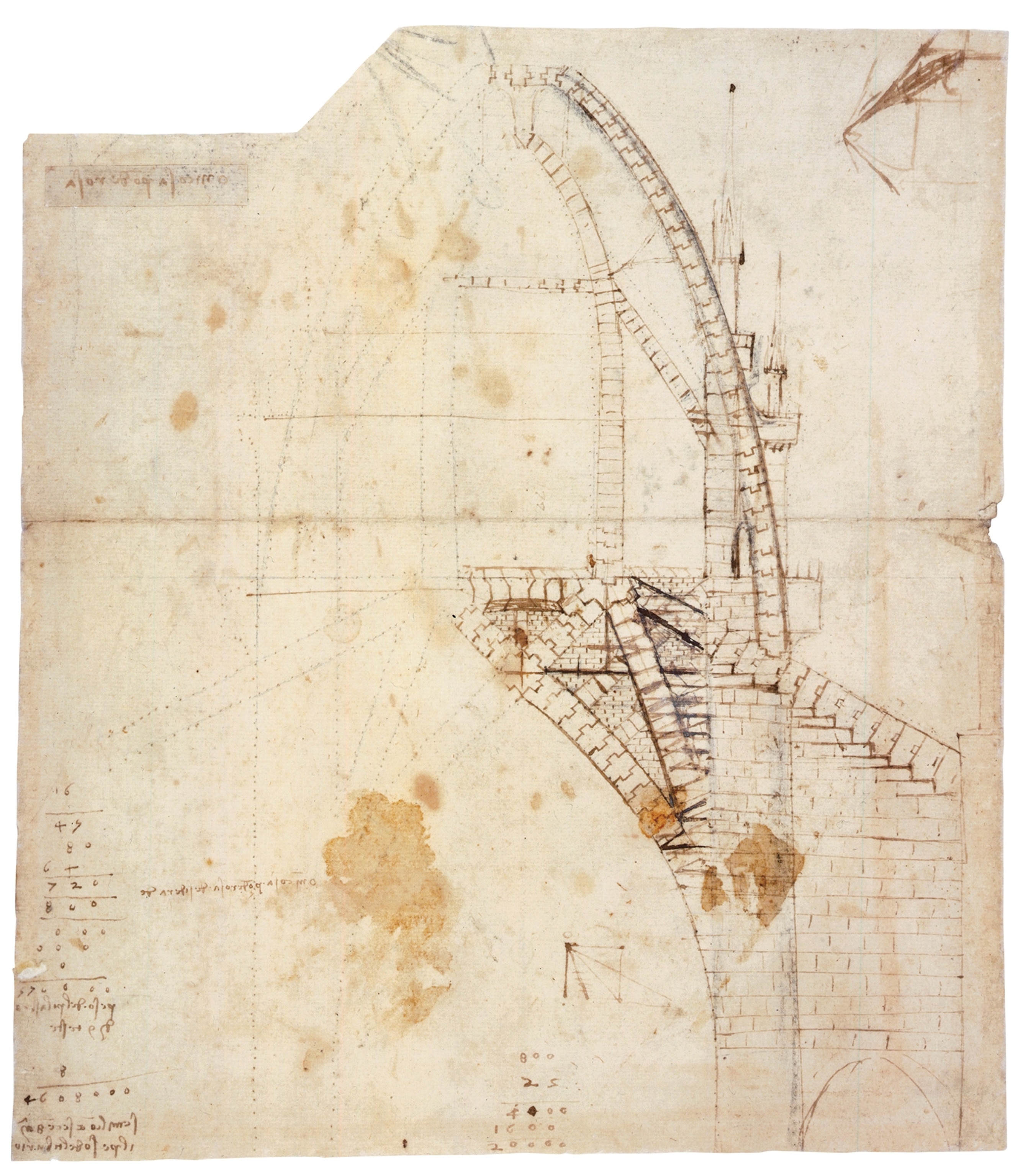 “Drawing for the Dome of the Duomo of Milan” circa 1487 is pictured.