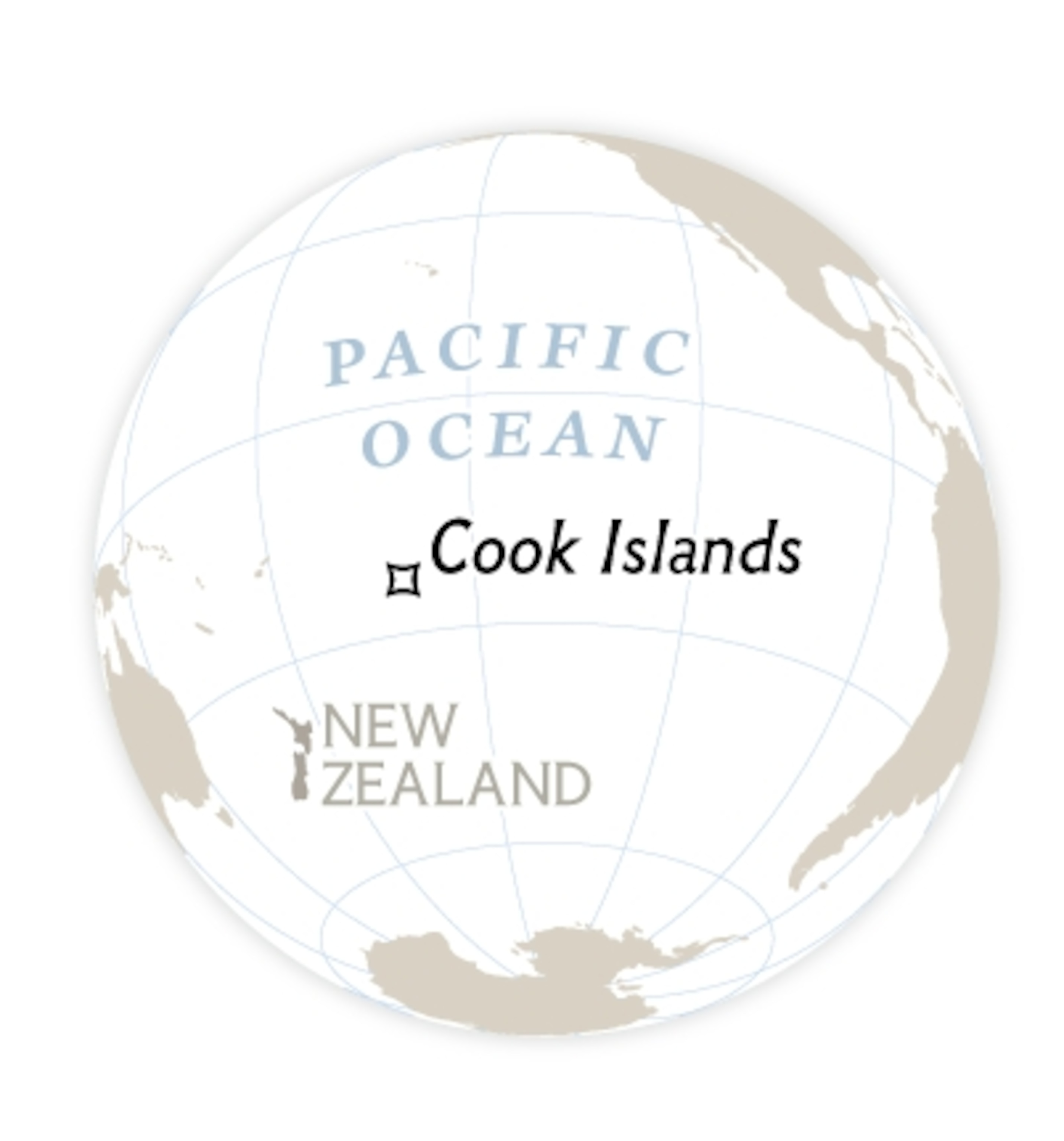 Globe showing the location of the Cook Islands in the Pacific Ocean