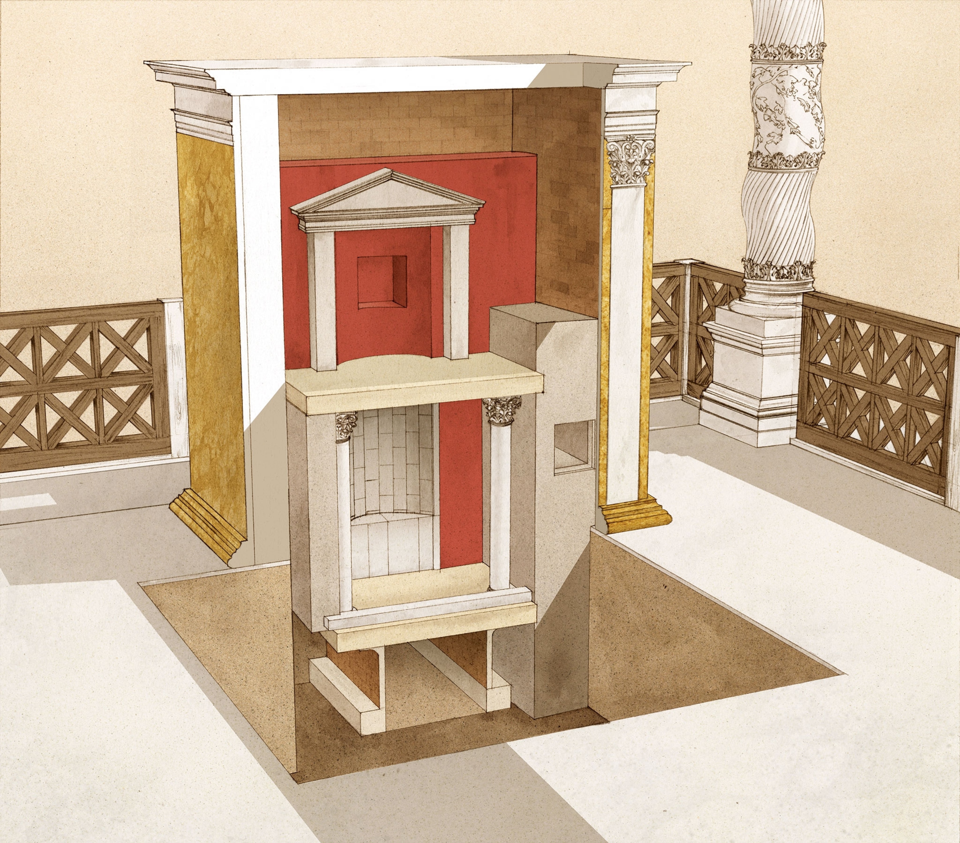 An illustrated cross section of the Trophy of Gaius