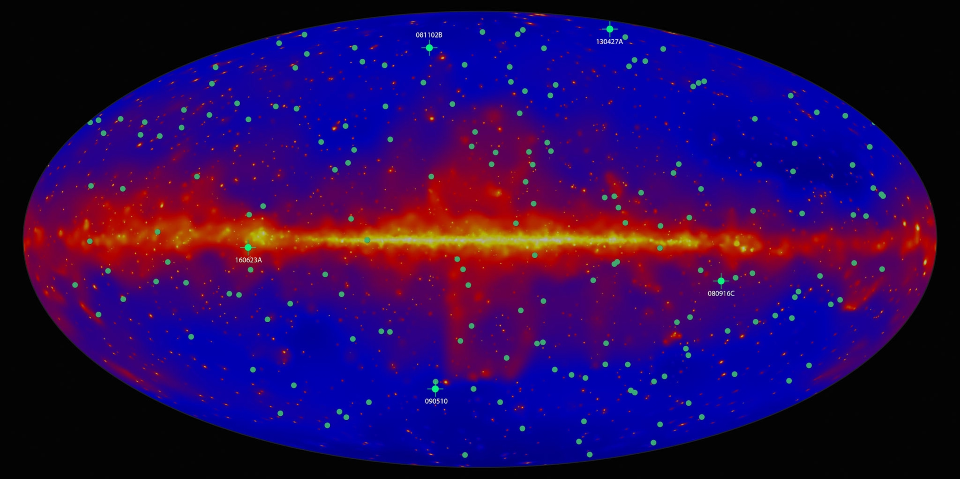 Picture of deep-blue horizontal oval with red equator.