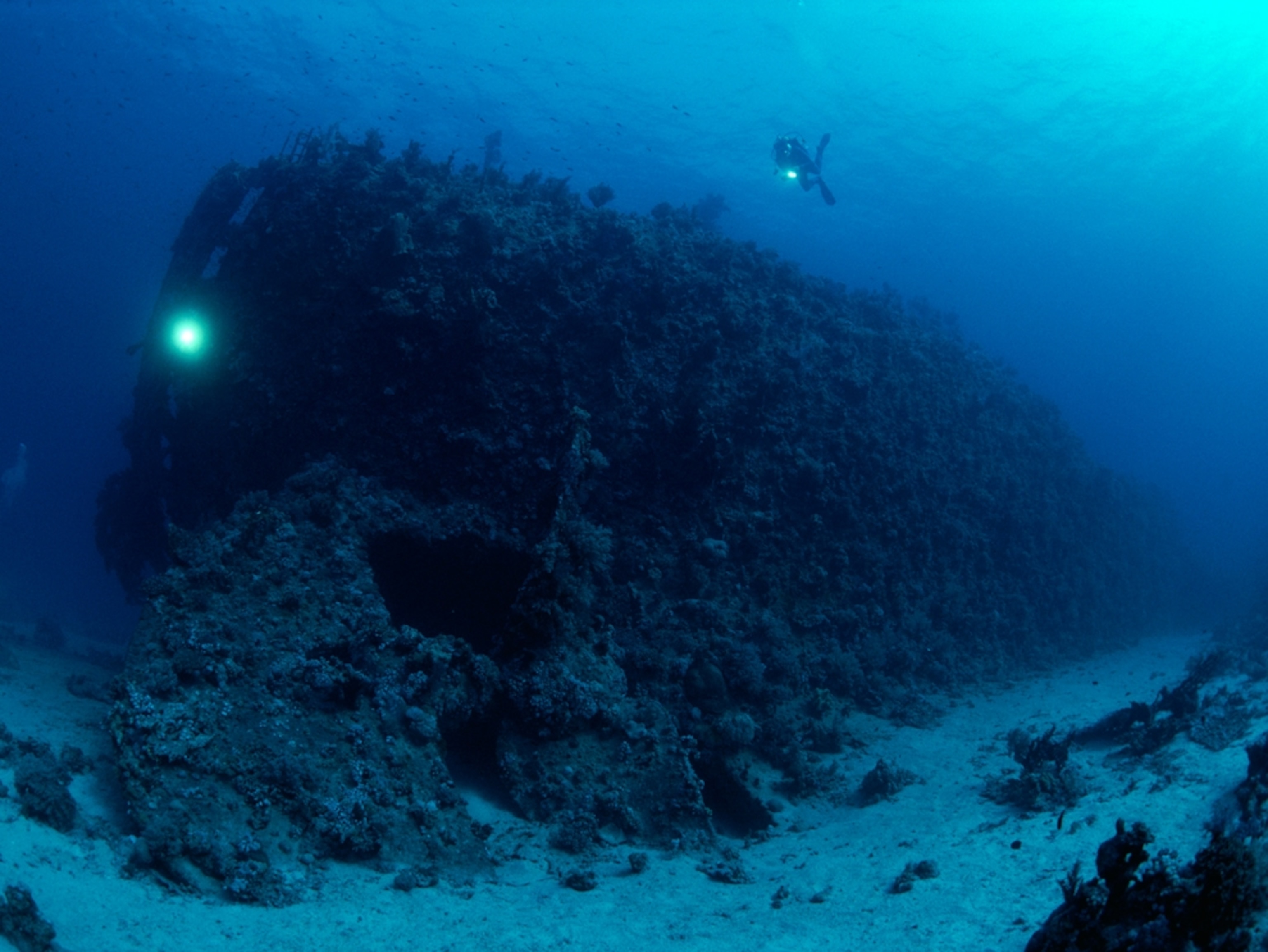 Shipwreck covered in coral