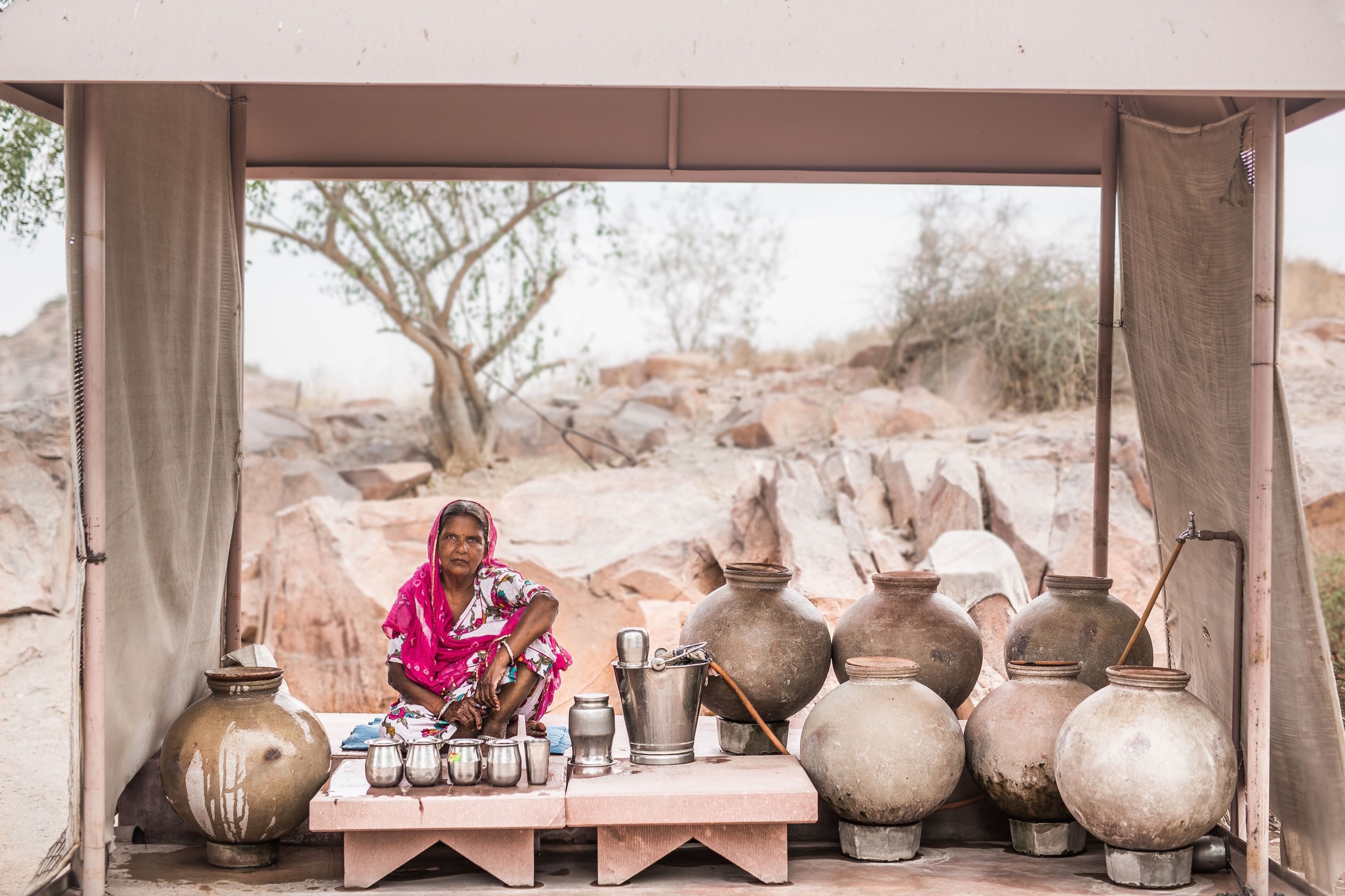 woman with water in Rajasthan Desert in India