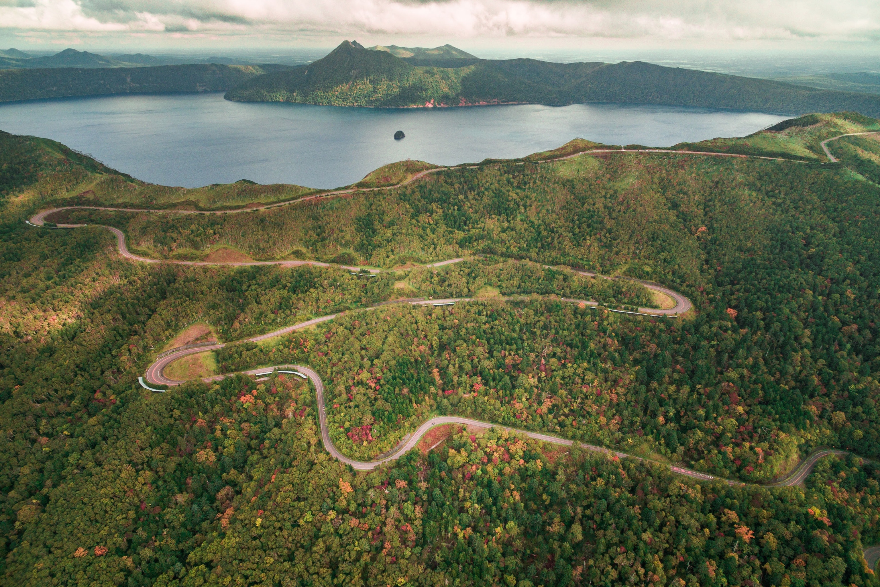 a road leading to Lake Mashu, Hokkaido, Japan