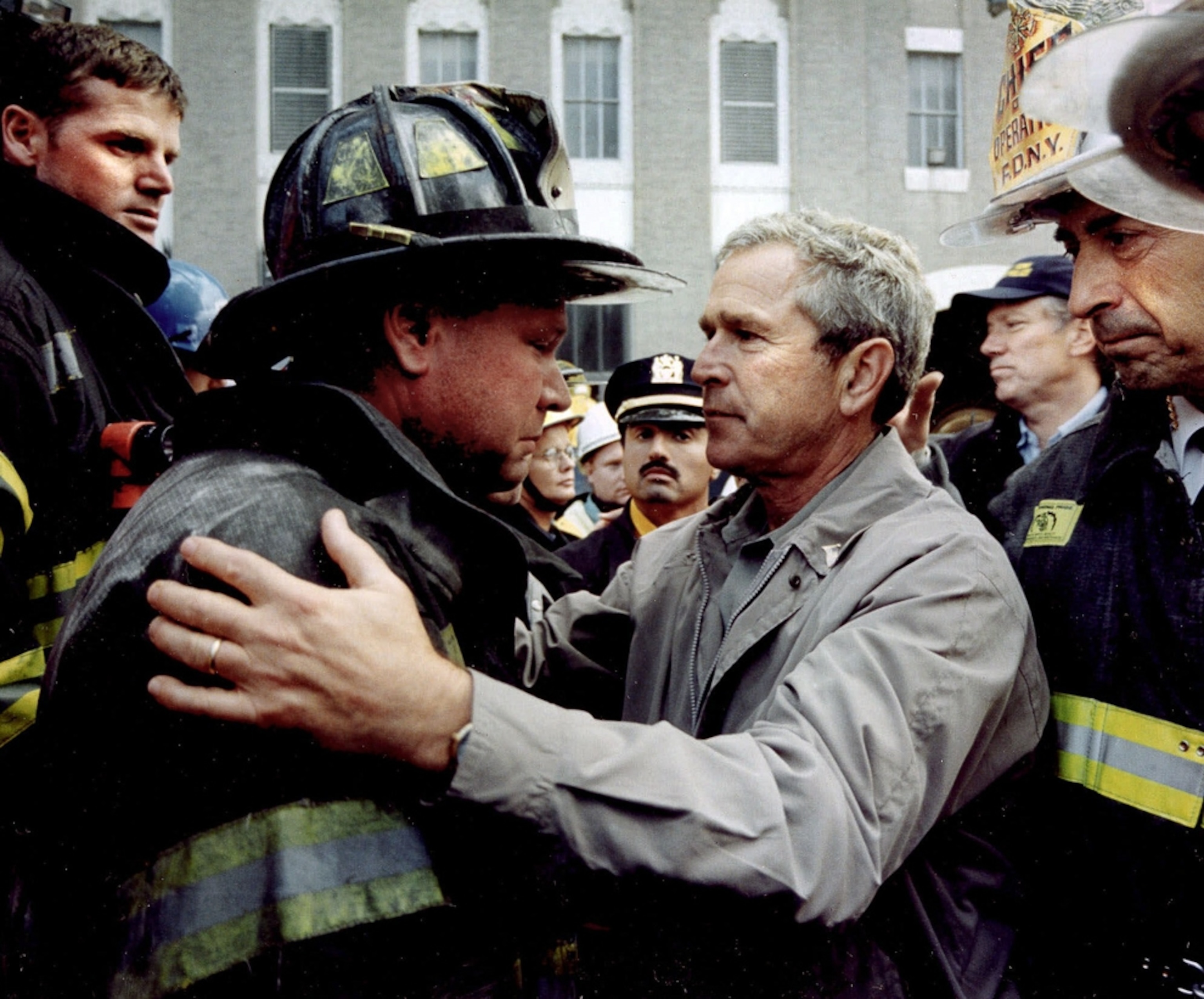 9/11 picture: President Bush comforts a firefighter