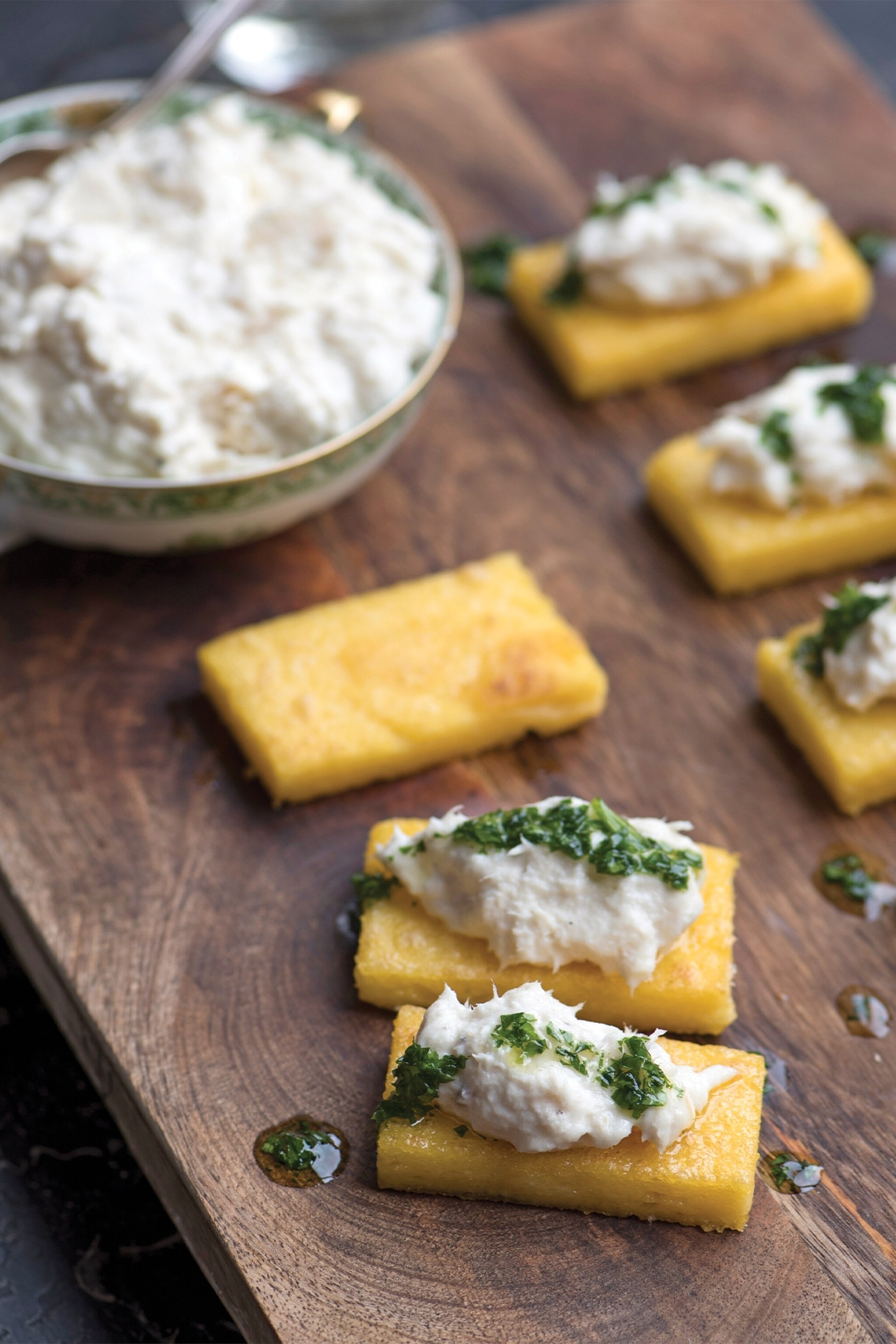 Whipped salt cod with polenta crostini
