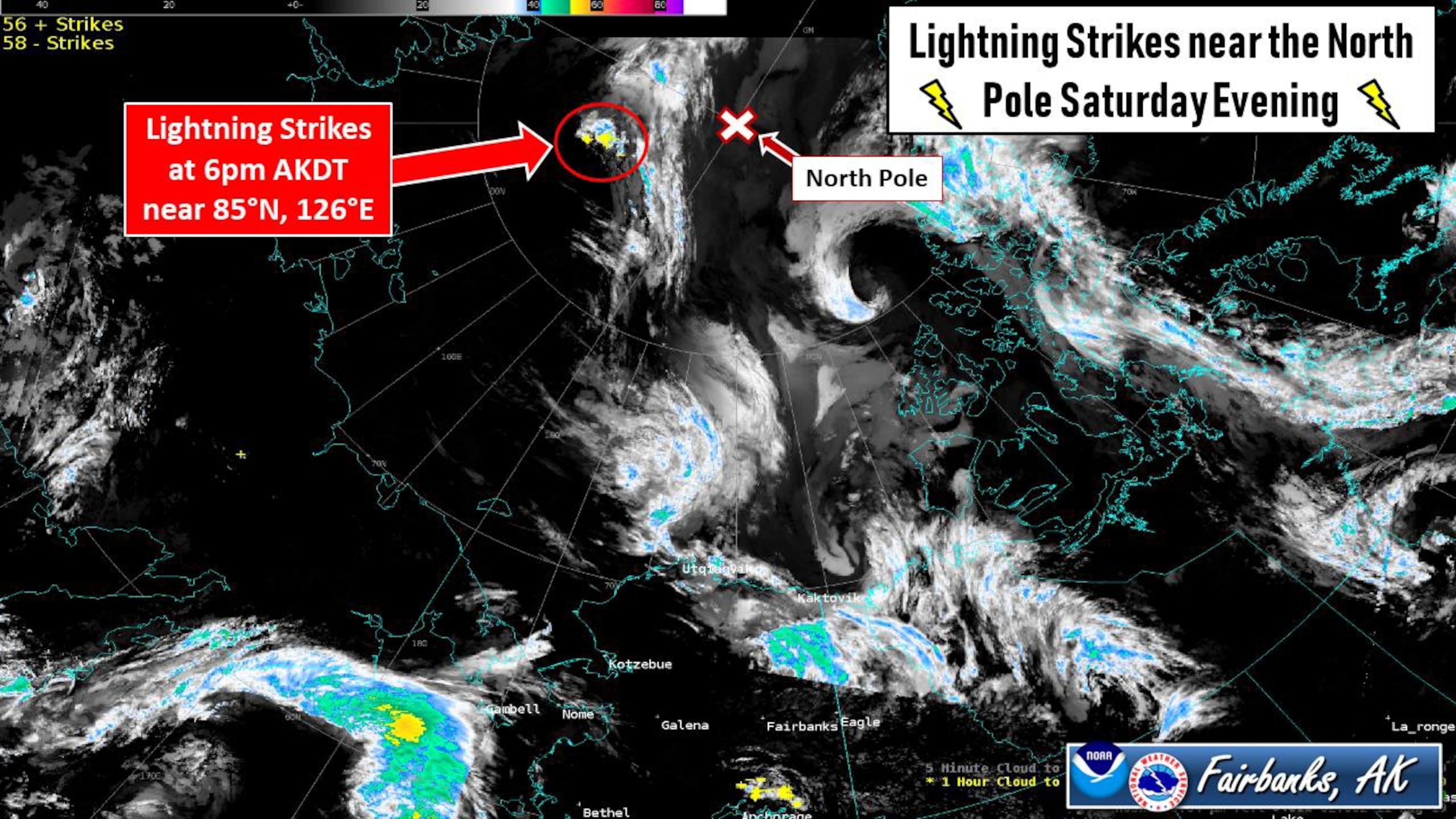 a weather report image showing where the lightning storm was