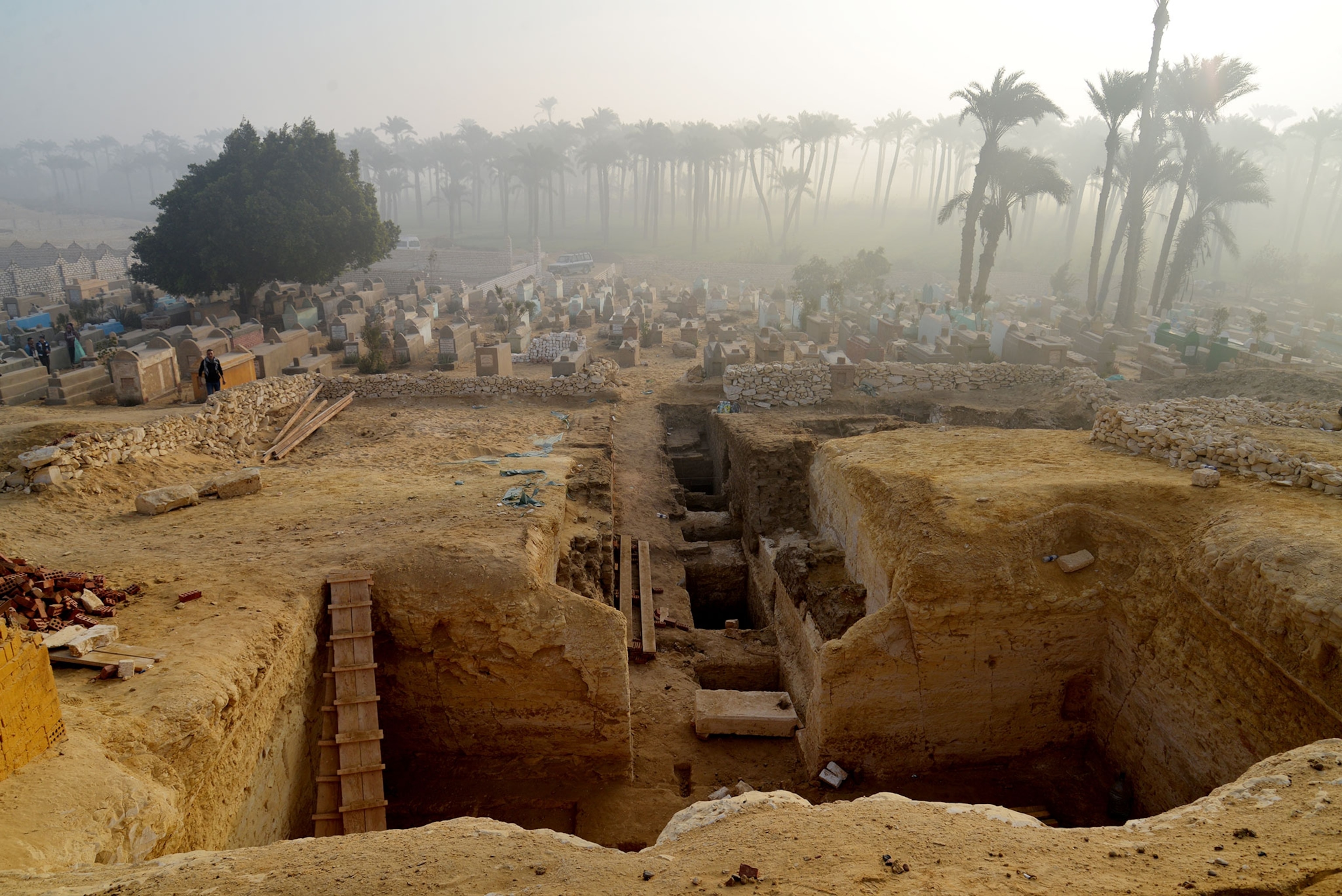 the floodplain from atop Intef’s tomb, following completed excavations Lisht, Egypt.