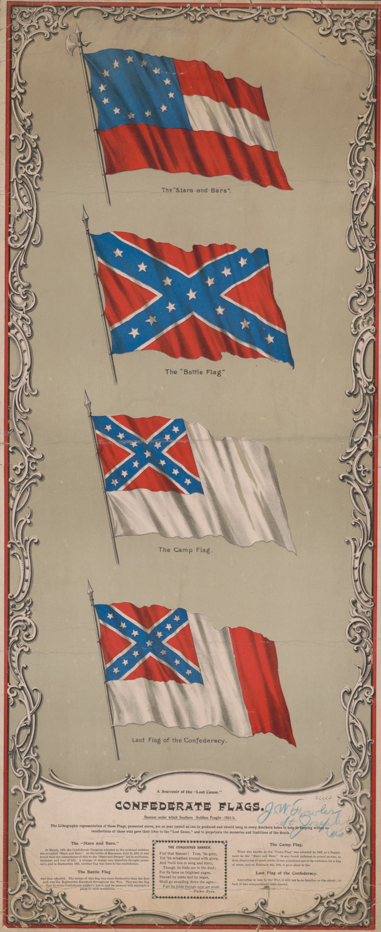 A drawing of four Confederate army flags