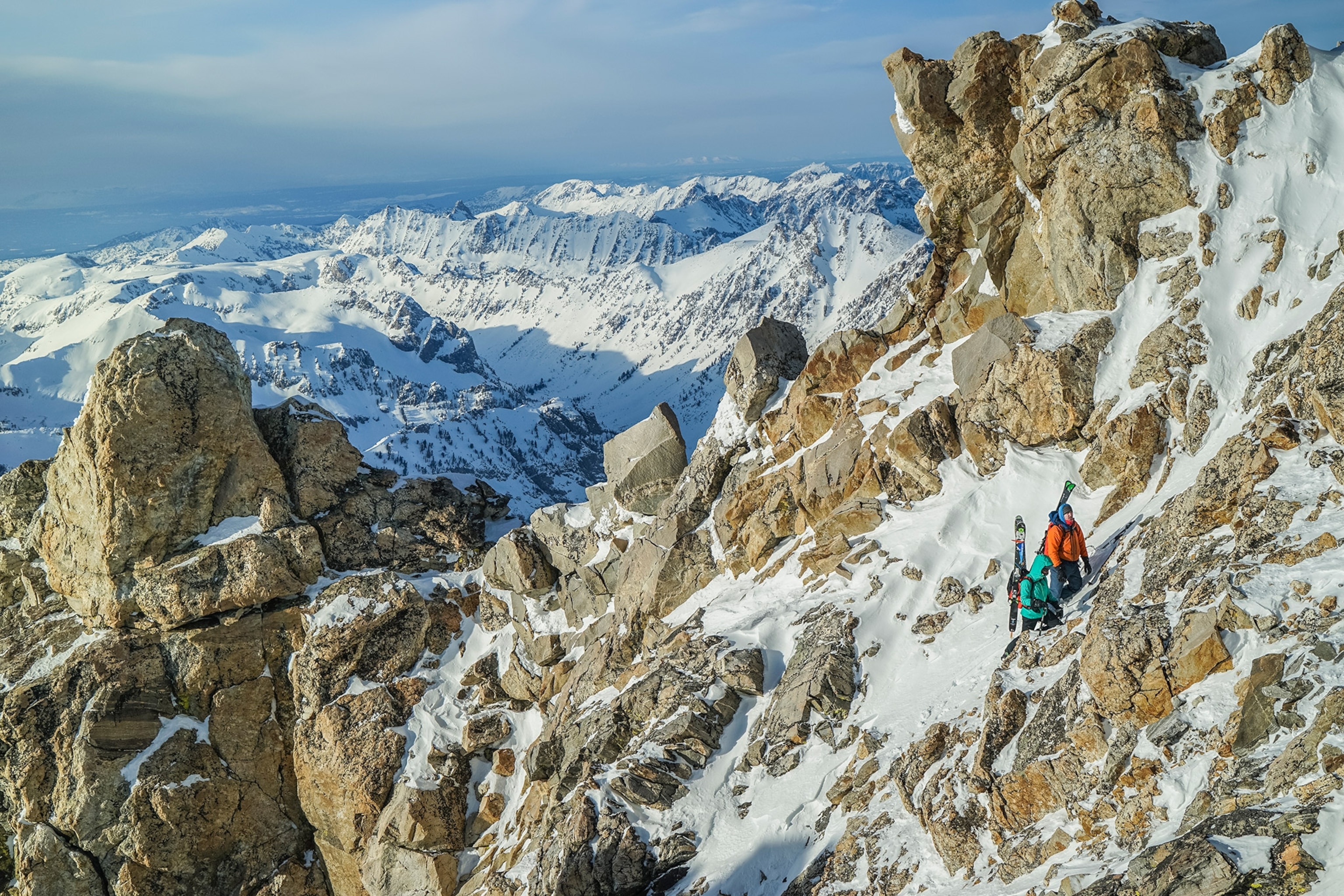 Ski mountaineers in Garnet Canyon in Grand Teton National Park