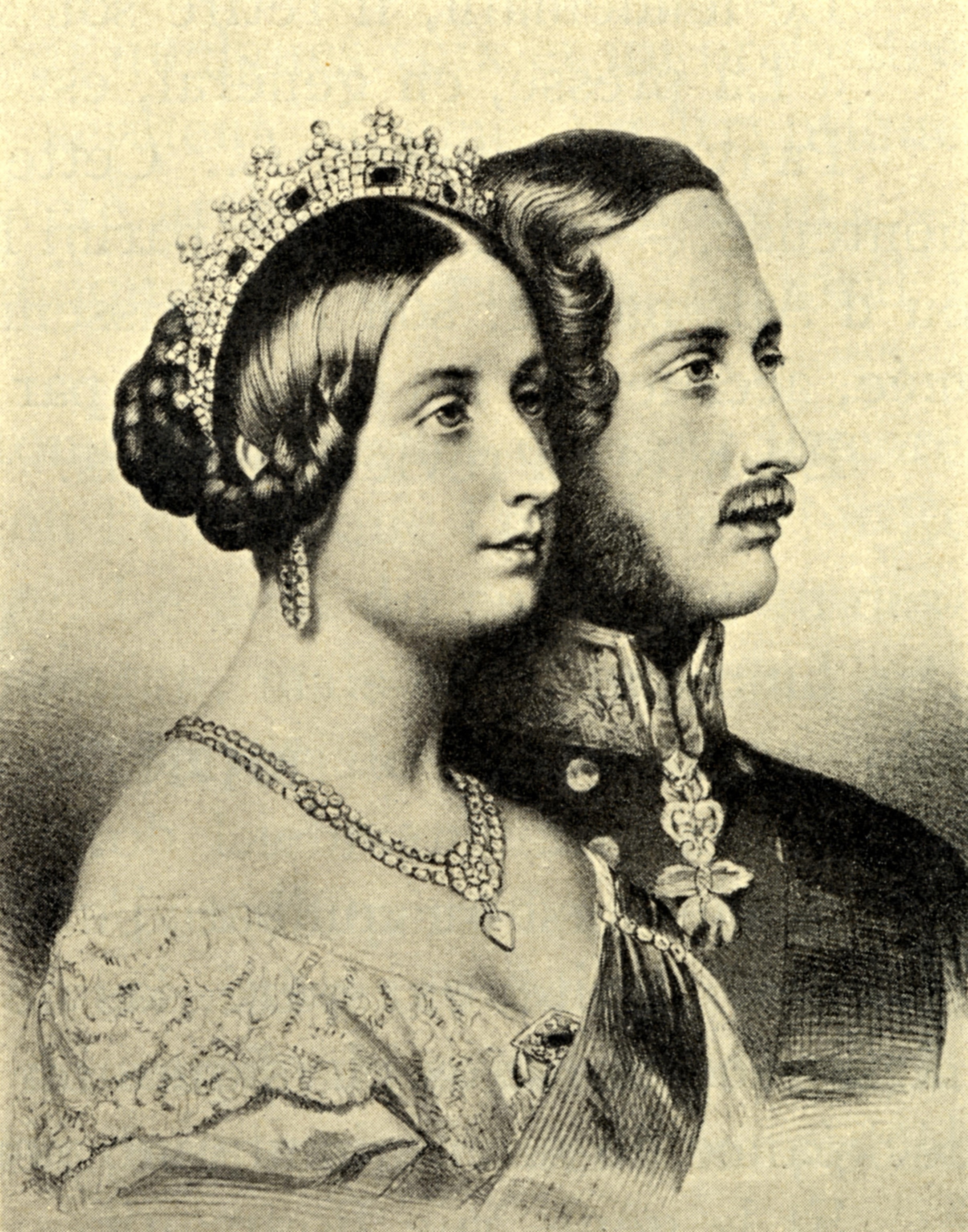Queen Victoria and Prince Albert. Portraits in profile.