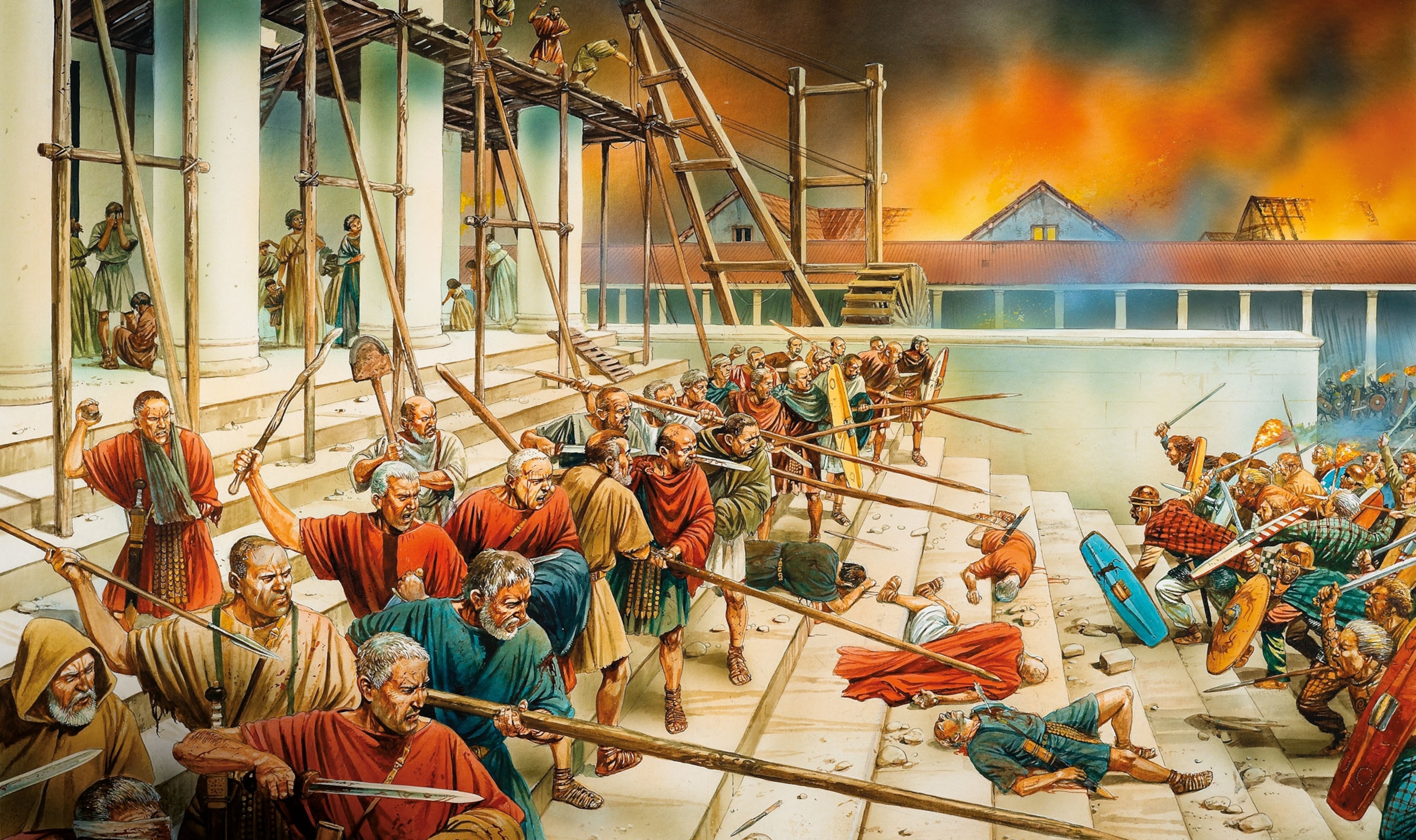 Boudica's rebels clashing with Roman occupants of Camulodunum