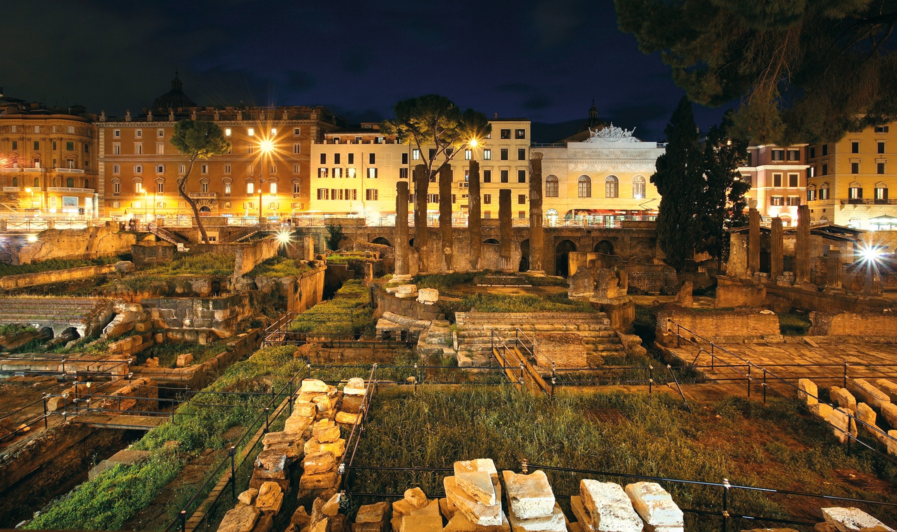 The Theater of Pompey, where Caesar was assassinated, stood in the Roman square now called Largo di Torre Argentina.