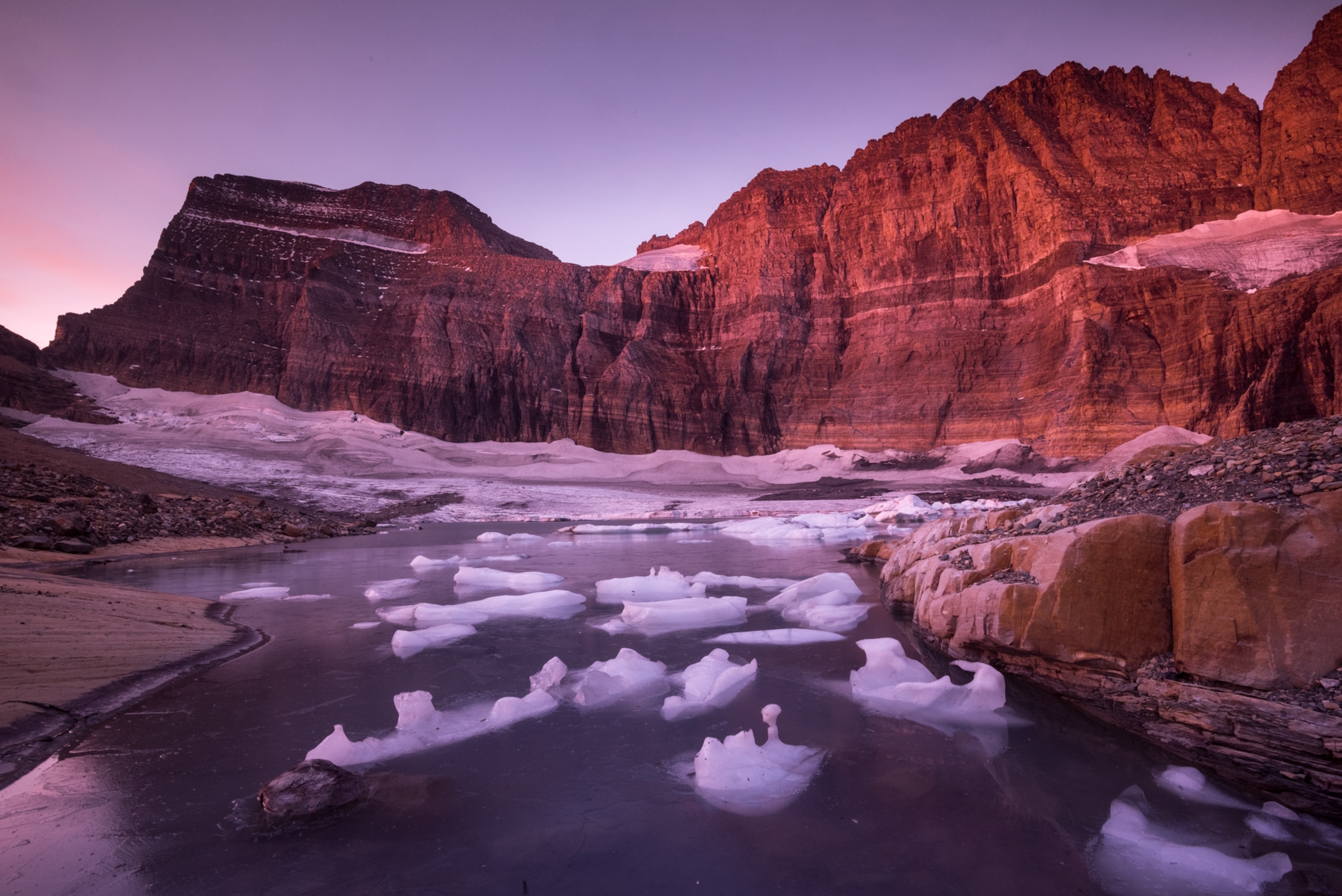 ice float at the foot of Grinnell Glacier