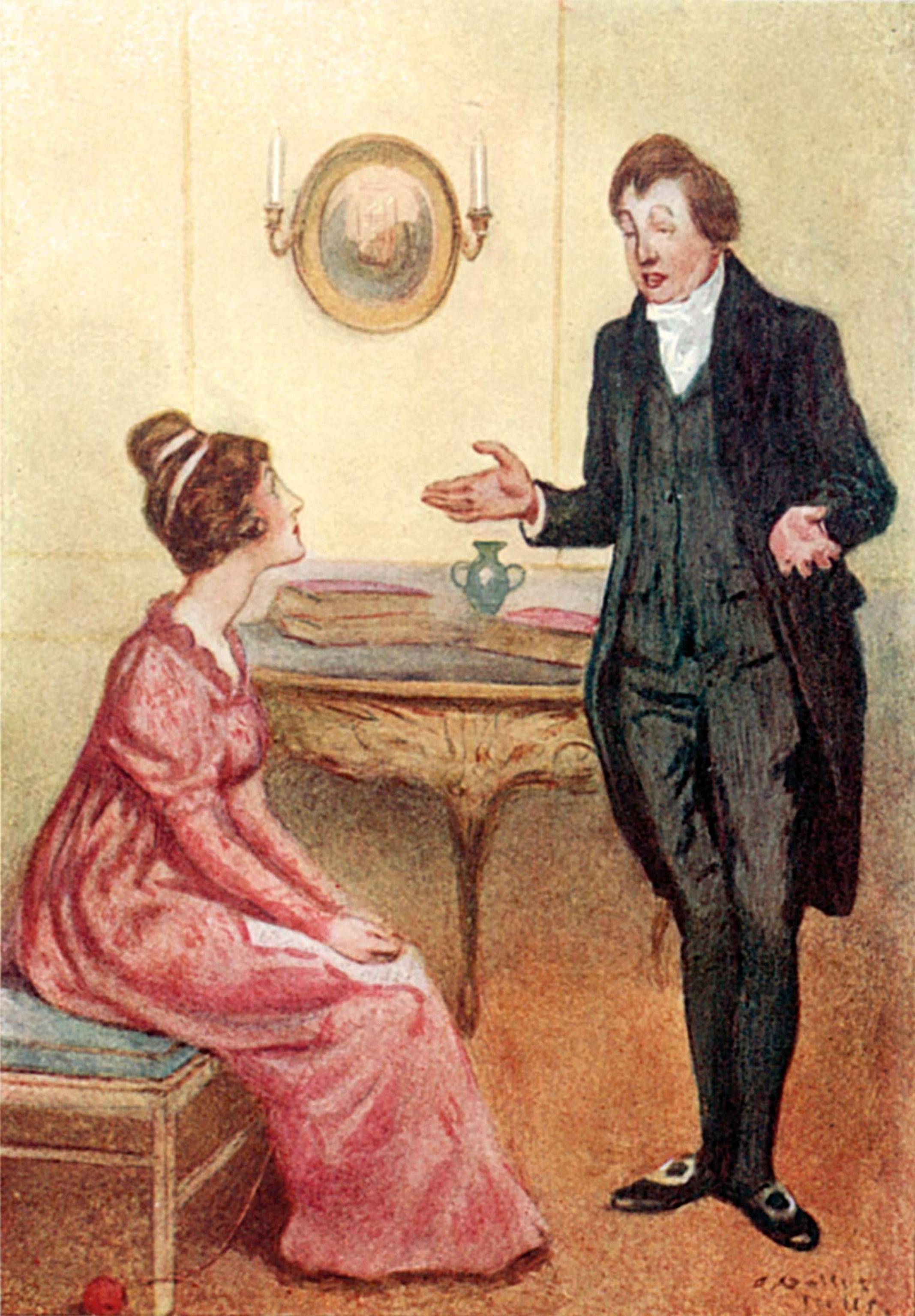 An illustration shows Charlotte Lucas accepting Mr. Collins' proposal