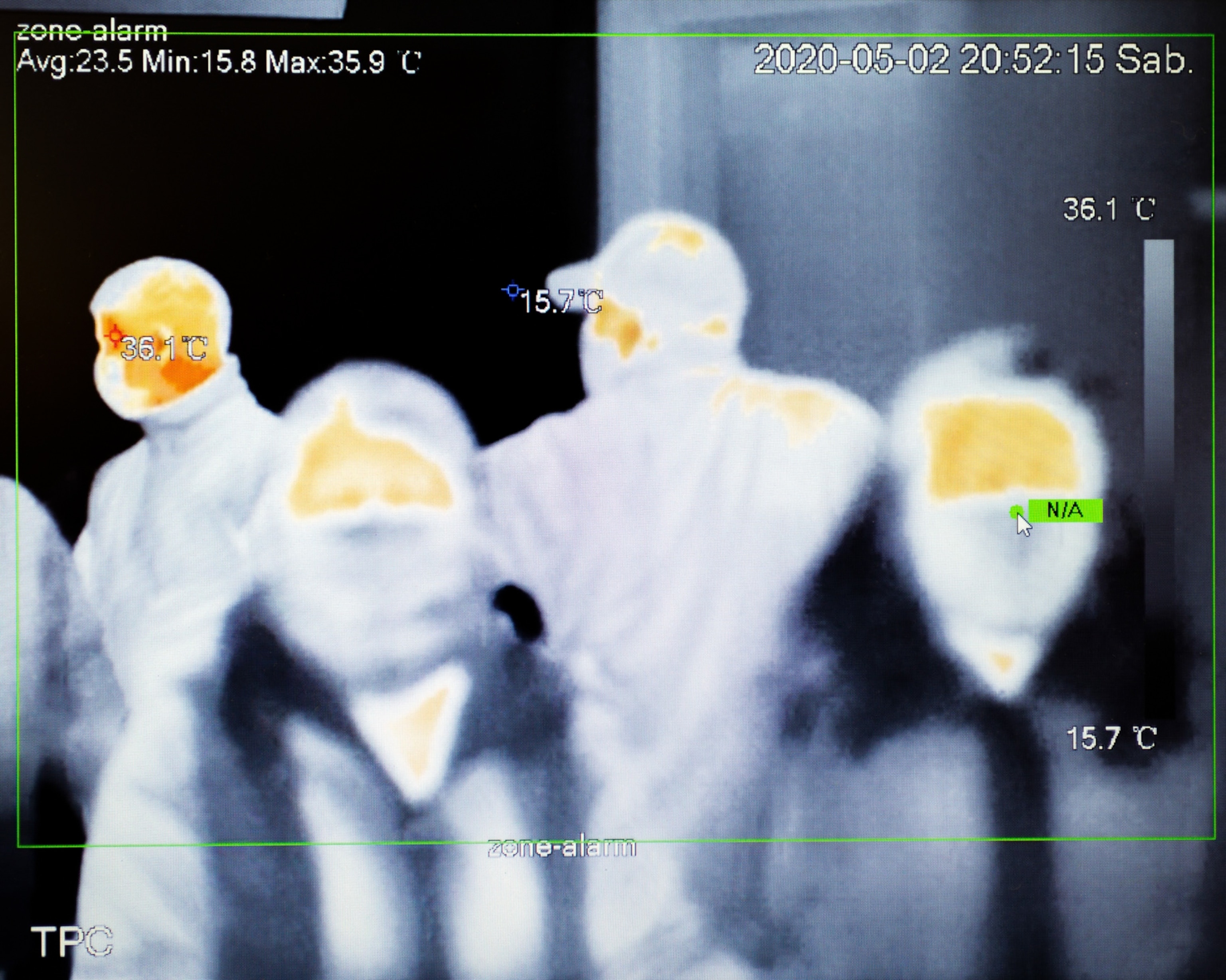 people seen through a heat sensor to detect temperatures in Argentina