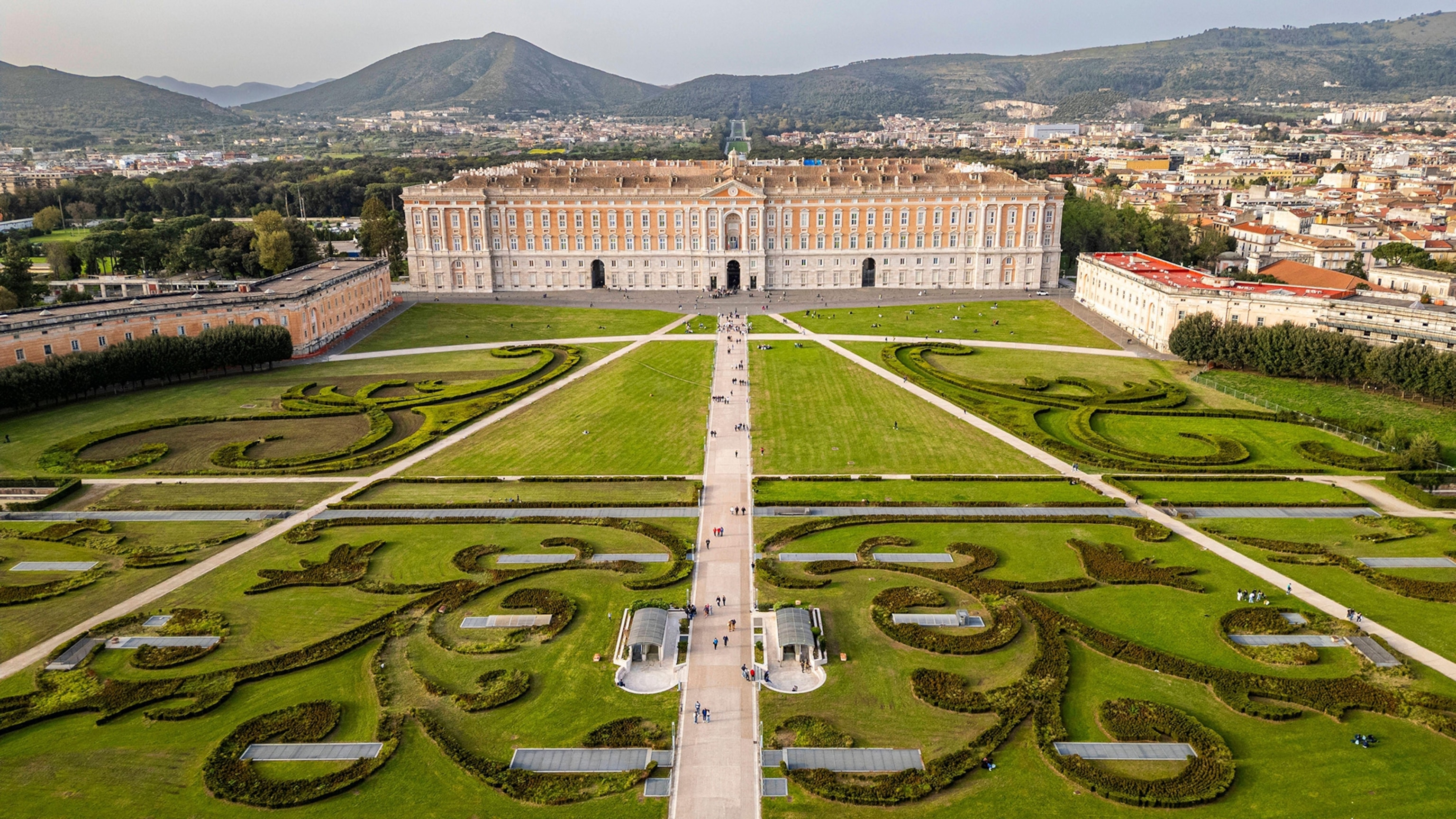 Aerial of the Reggia di Caserta Royal Palace of Caserta.
