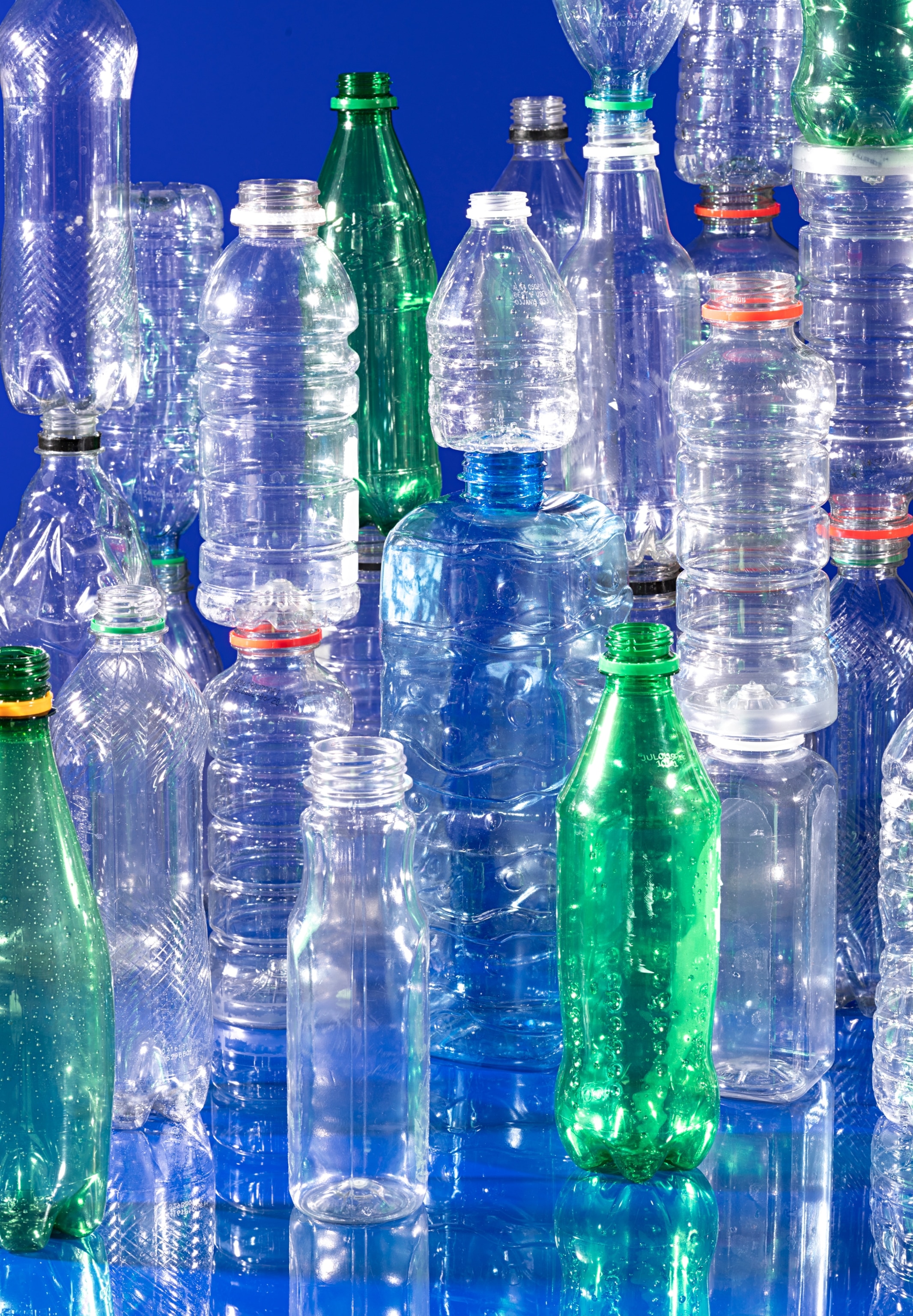plastic bottles of different shapes and colors