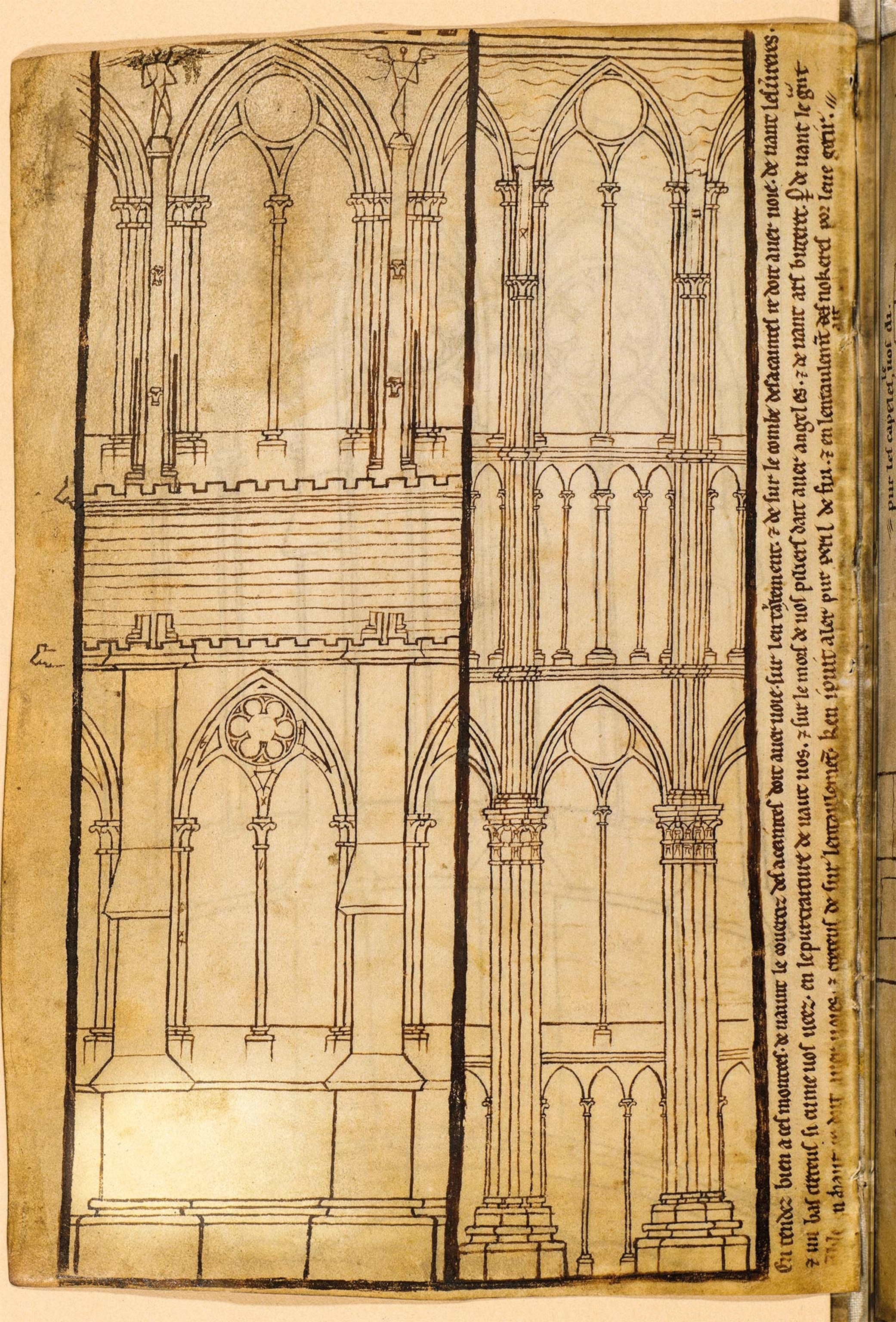 Reims Cathedral is shown in a 13th-century entry in the sketchbook of French architect Villard de Honnecourt.