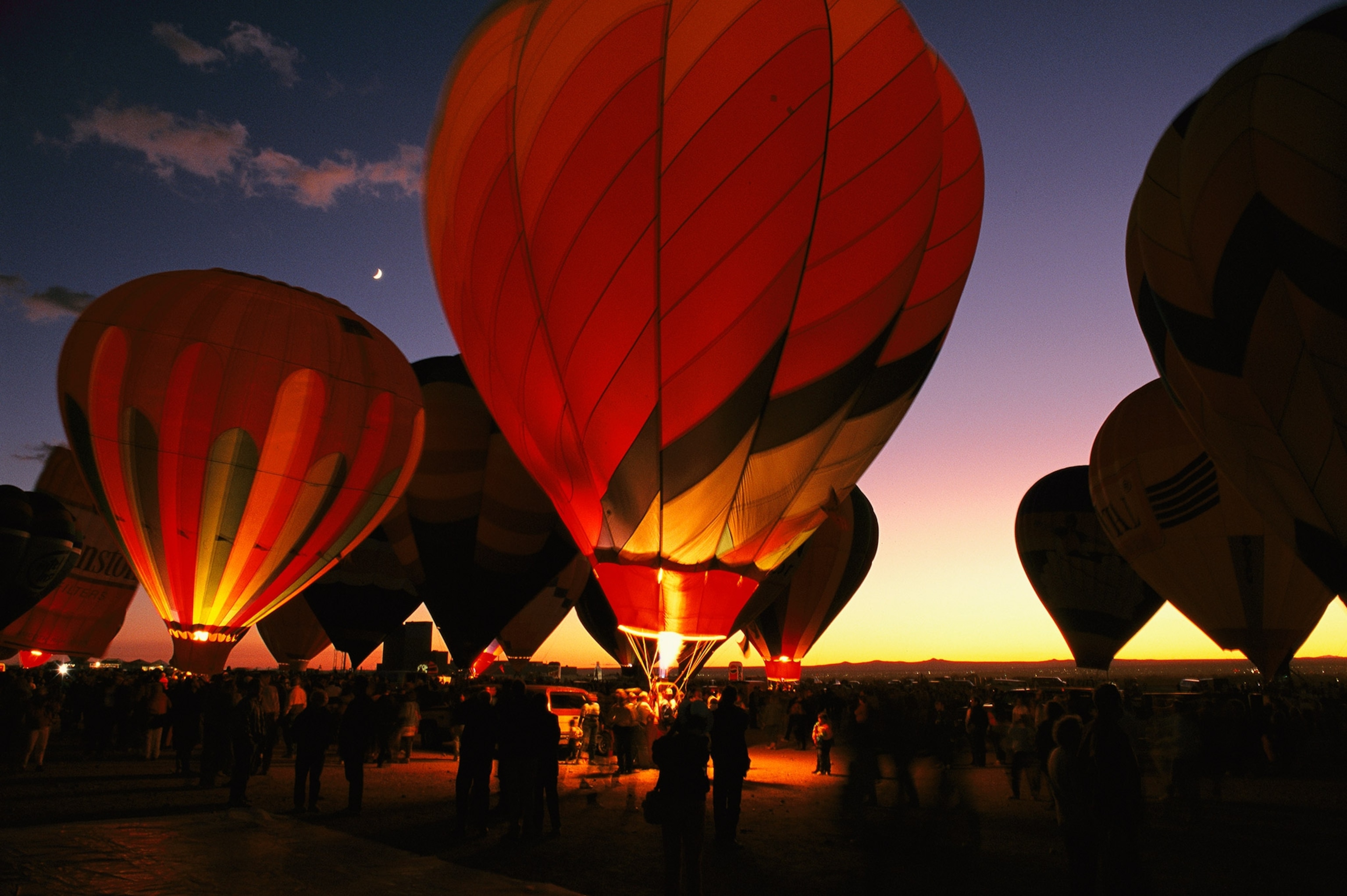 A ballon festival in Albuquerque at dusk