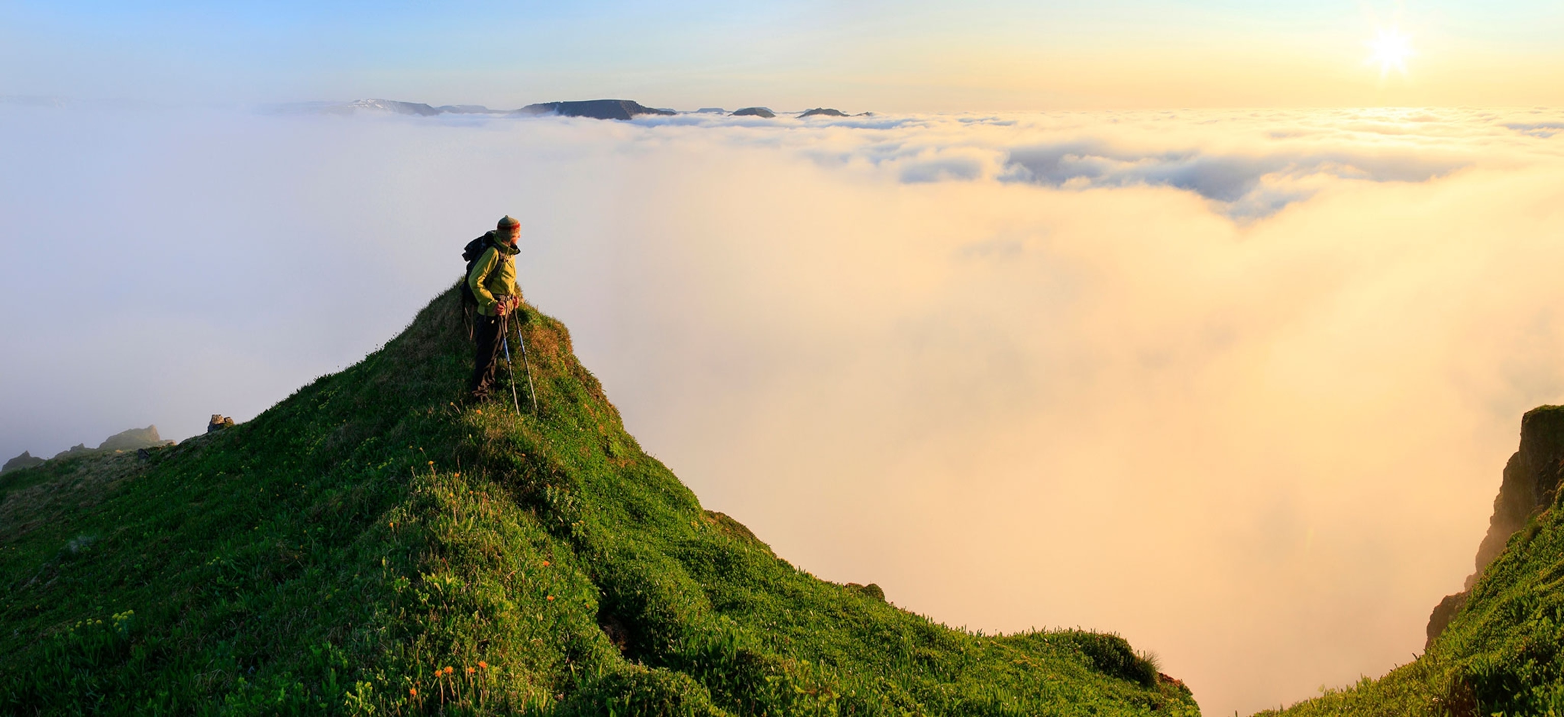 hiker on Hornstrandir Peninsula, Iceland