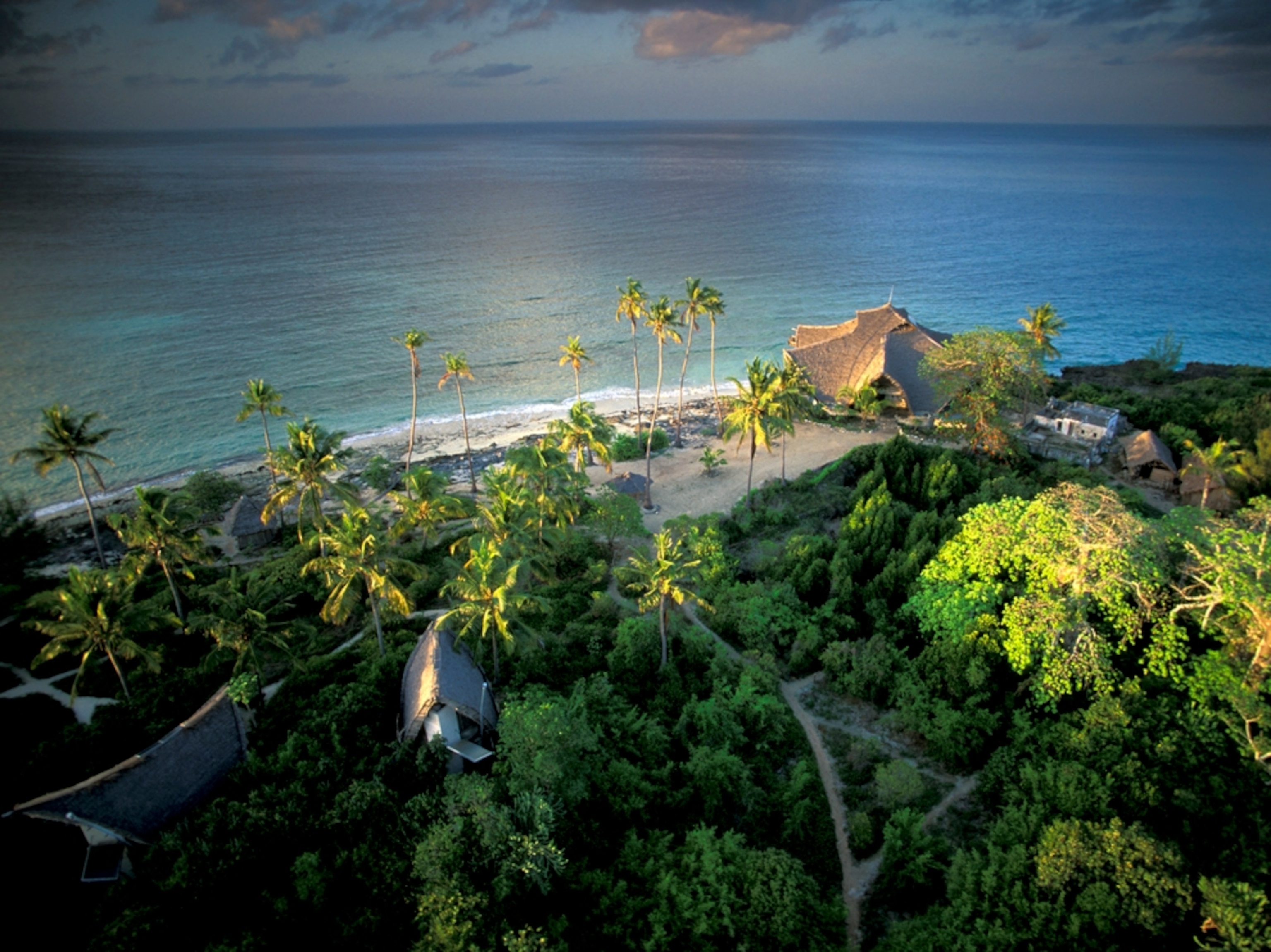 the view at bungalows at the nature reserve on Chumbe island under clouded sky in Zanzibar