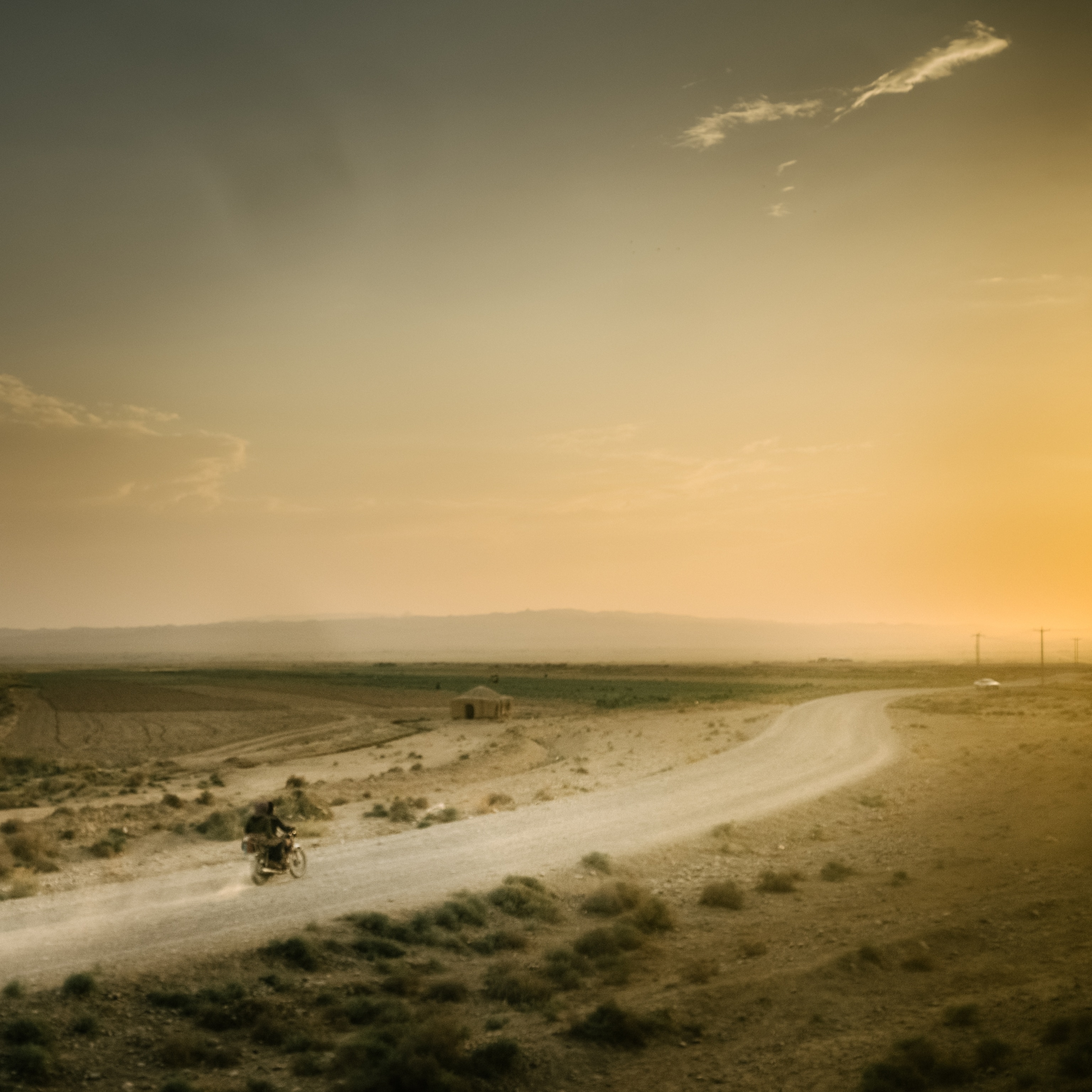 Desert landscape by the train window