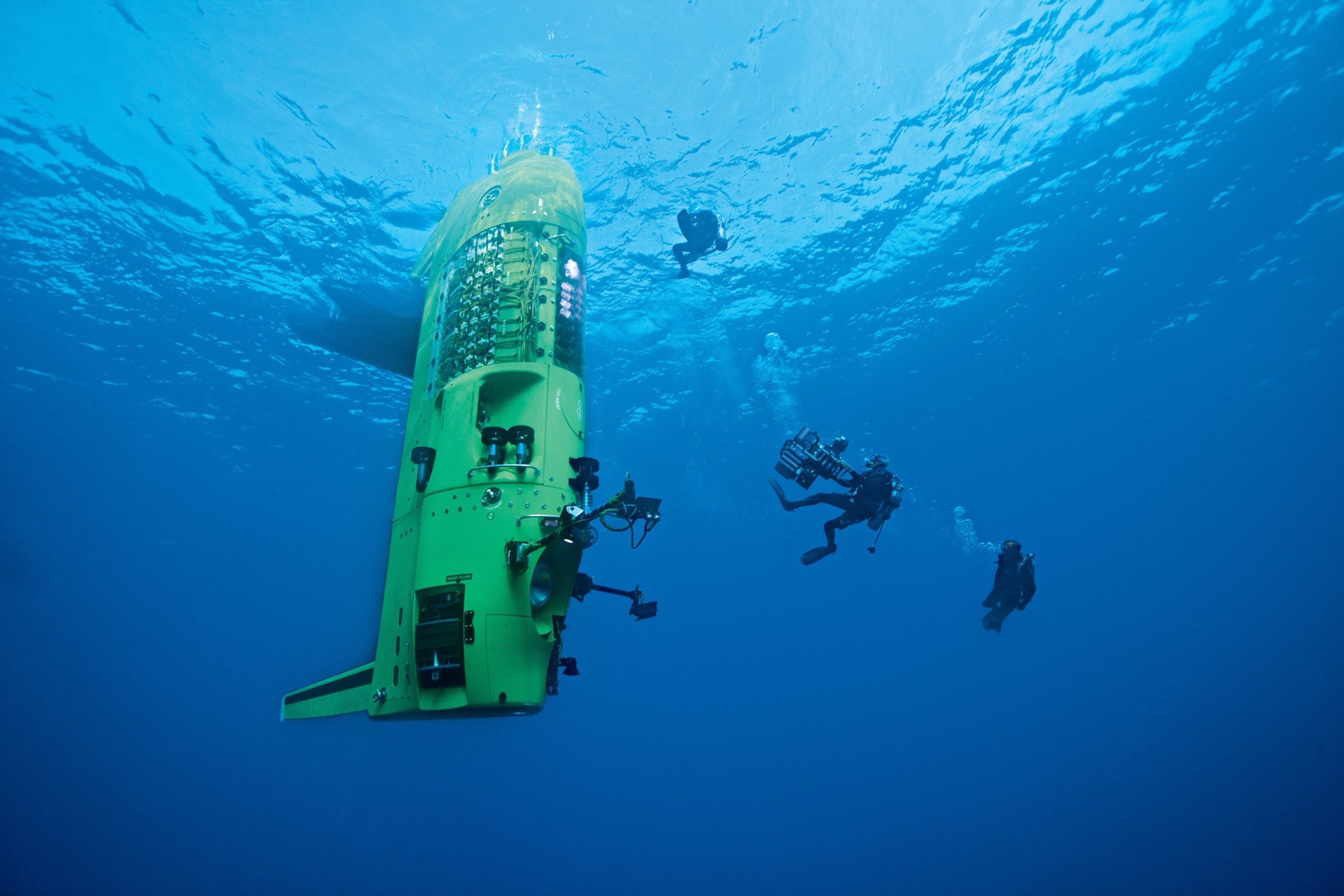the Deepsea Challenger submersible under water.