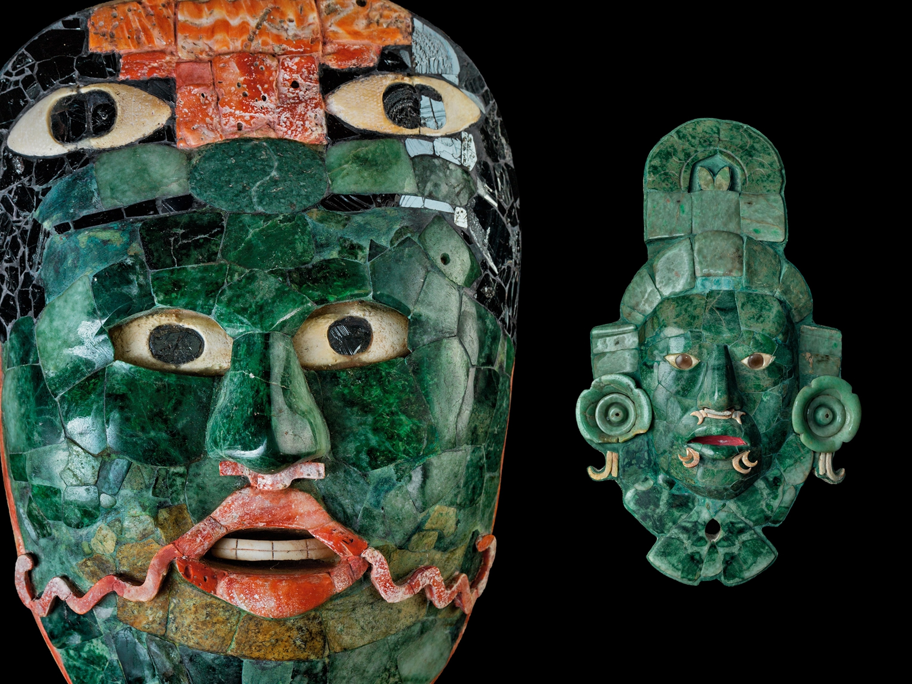 a jade burial mask from a tomb at Calakmul