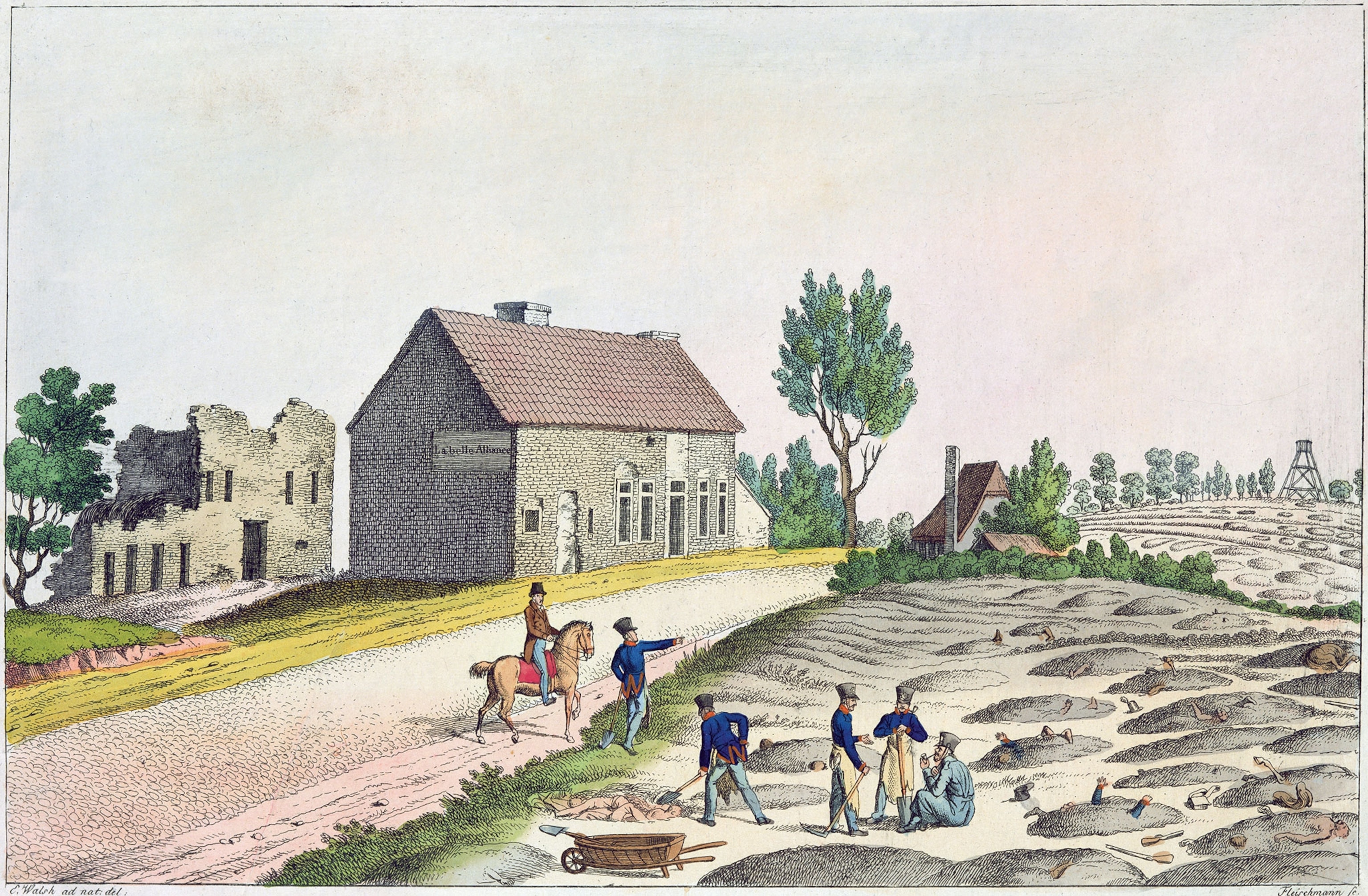 a mass grave site after the Battle of Waterloo